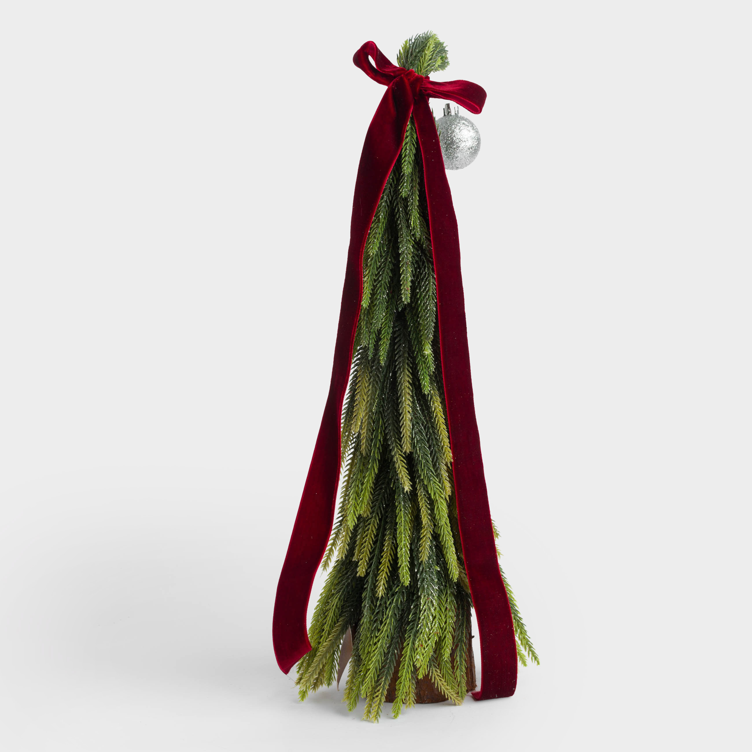 Artificial spruce, 47 cm, in craft, polyethylene, Spruce with red bow and ball, Conifer curved, image-1