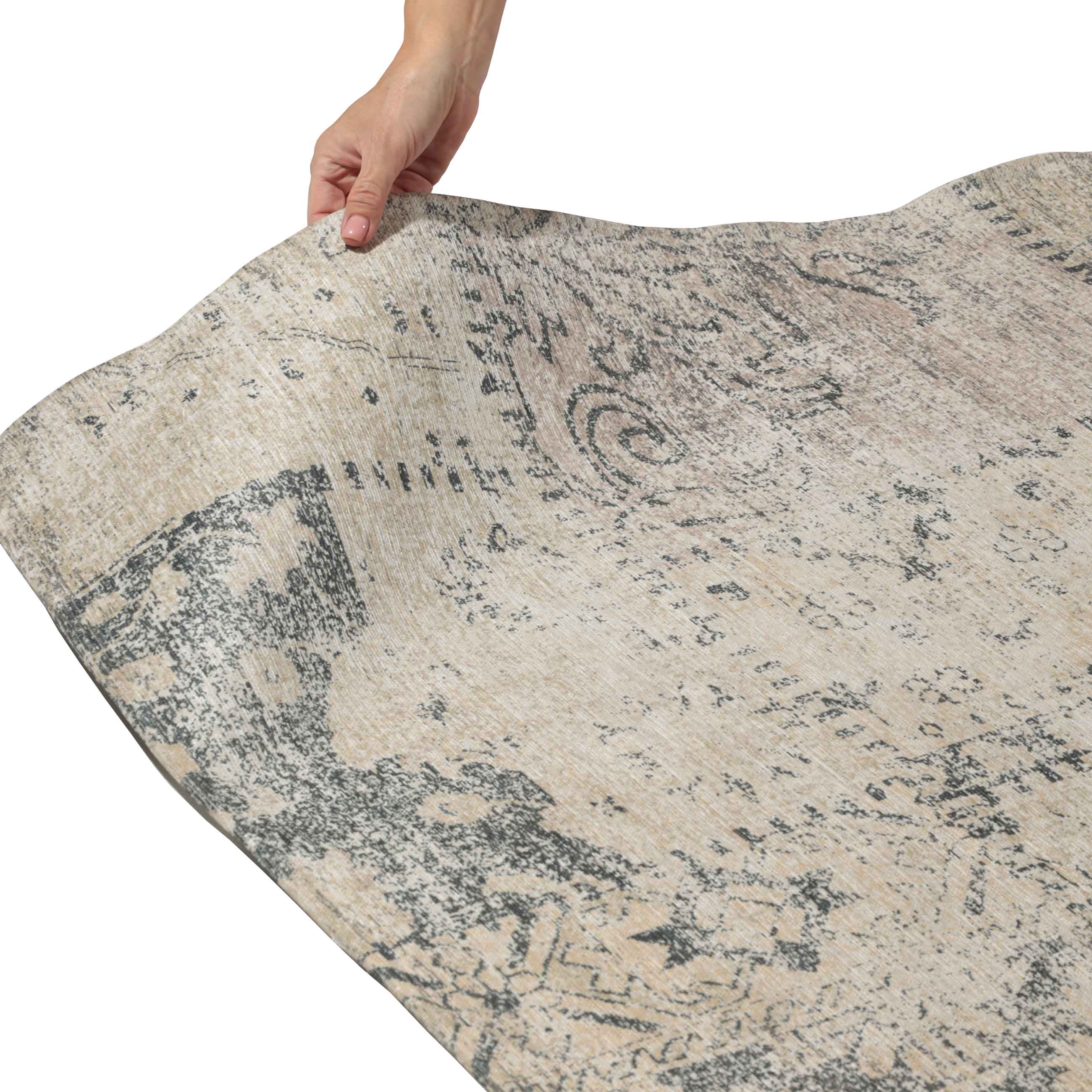 Rug, 150x210 cm, chenille / cotton, beige-brown, Patchwork print, Cave