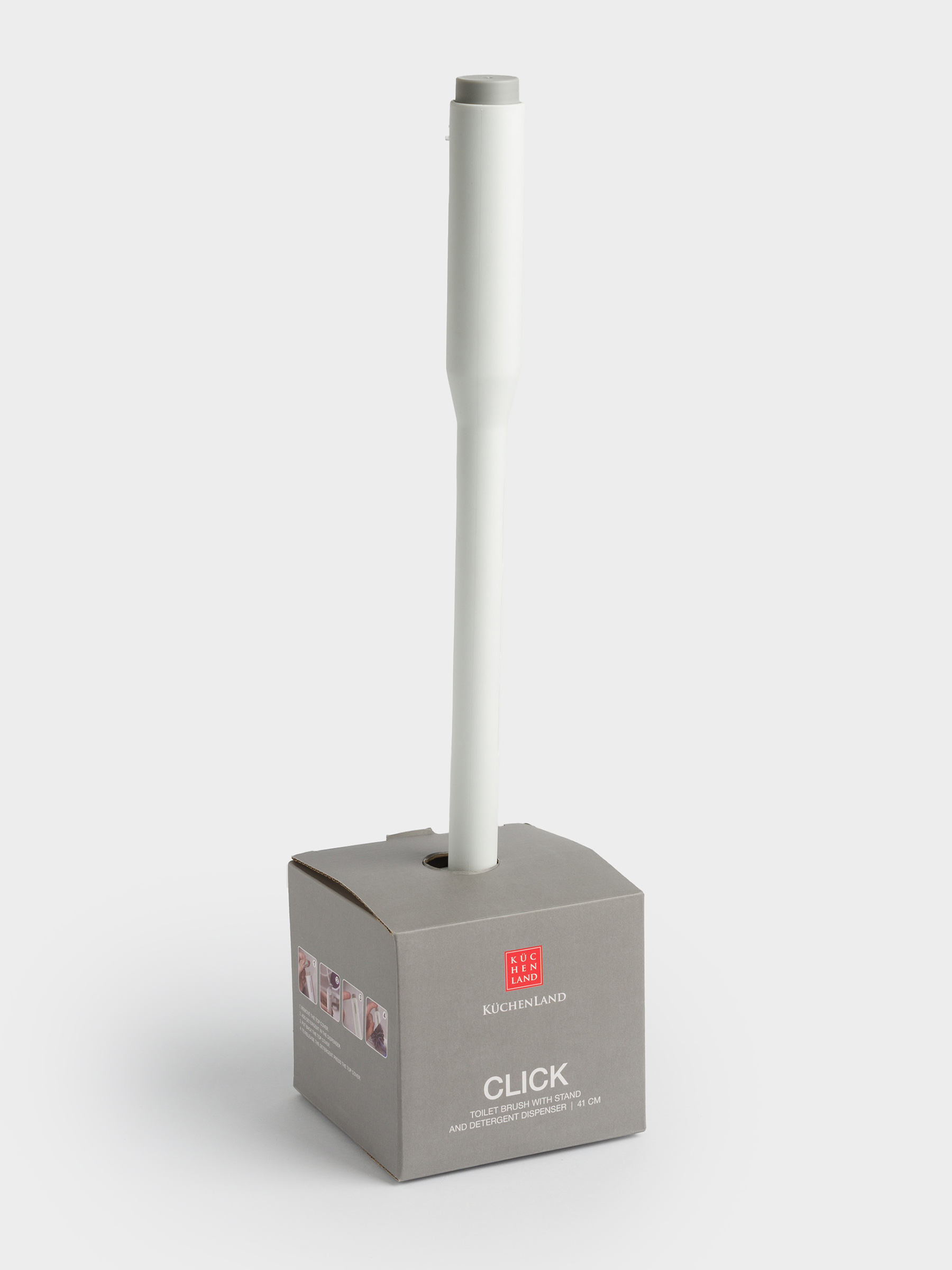 Toilet brush, 41 cm, with stand and detergent dispenser, rubber/plastic, grey-white, Click, image-5