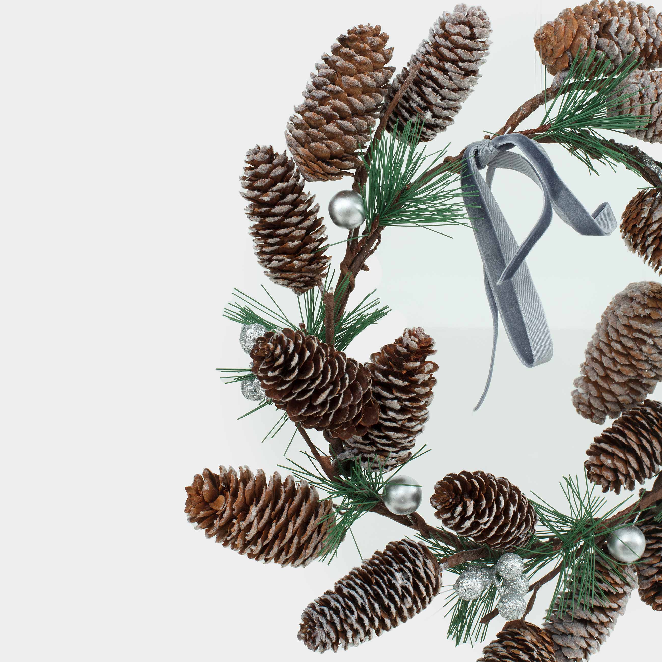 Decorative wreath, 20/28 cm, cones/foam, Snow-covered cones and berries, Snowy decor, image-2