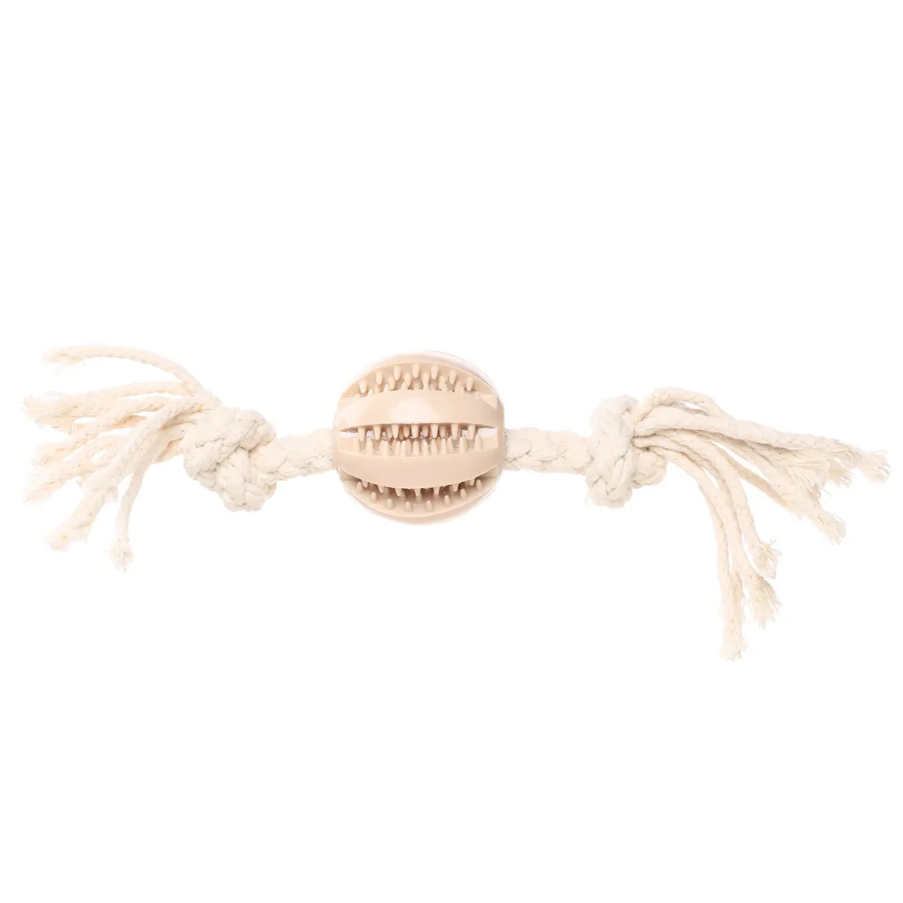 Dog toy, 28 cm, Rubber / cotton, Beige, Rope ball, Playful pet, image-0