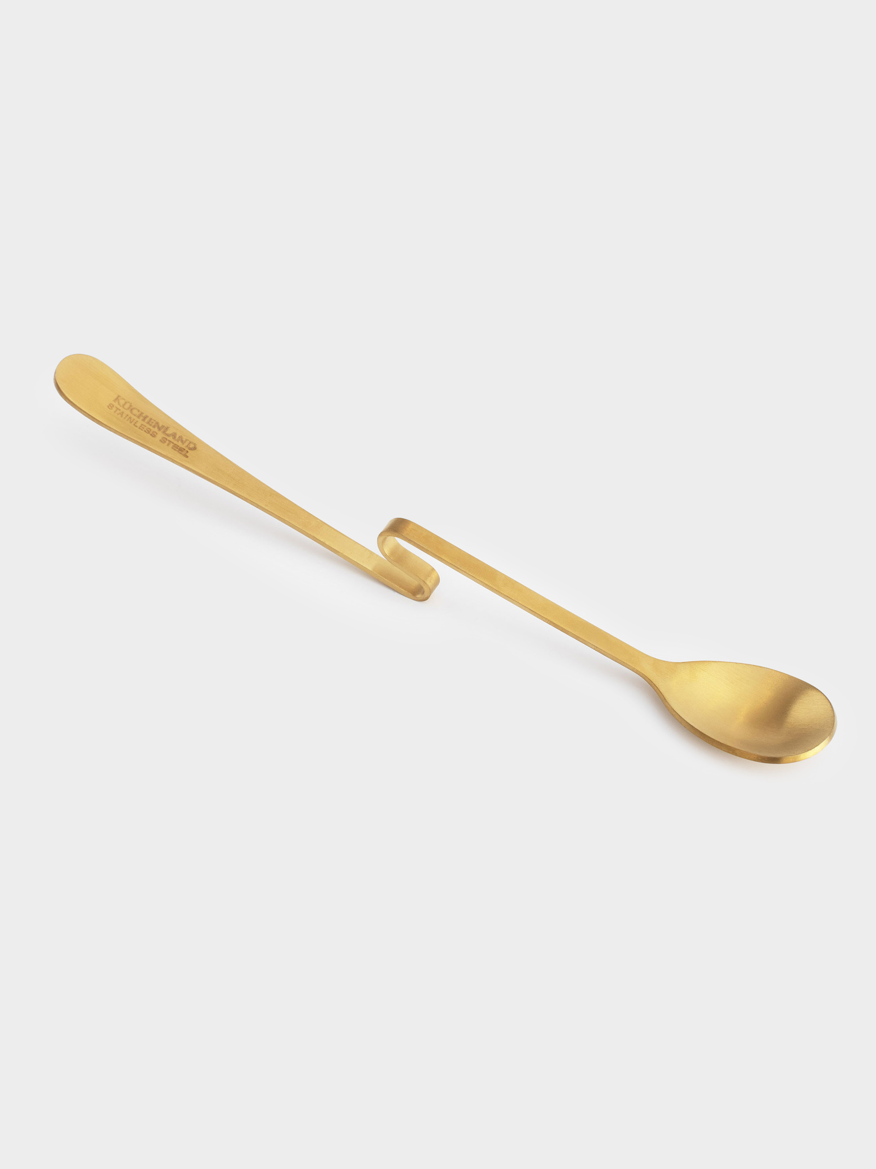 Tea spoon, 20 cm, with curved handle, steel, golden, Classic gold, image-2