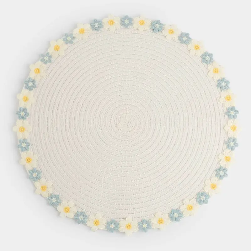 Placemat, 38 cm, polyester, round, milky, Floral border, Breath spring ,image-0