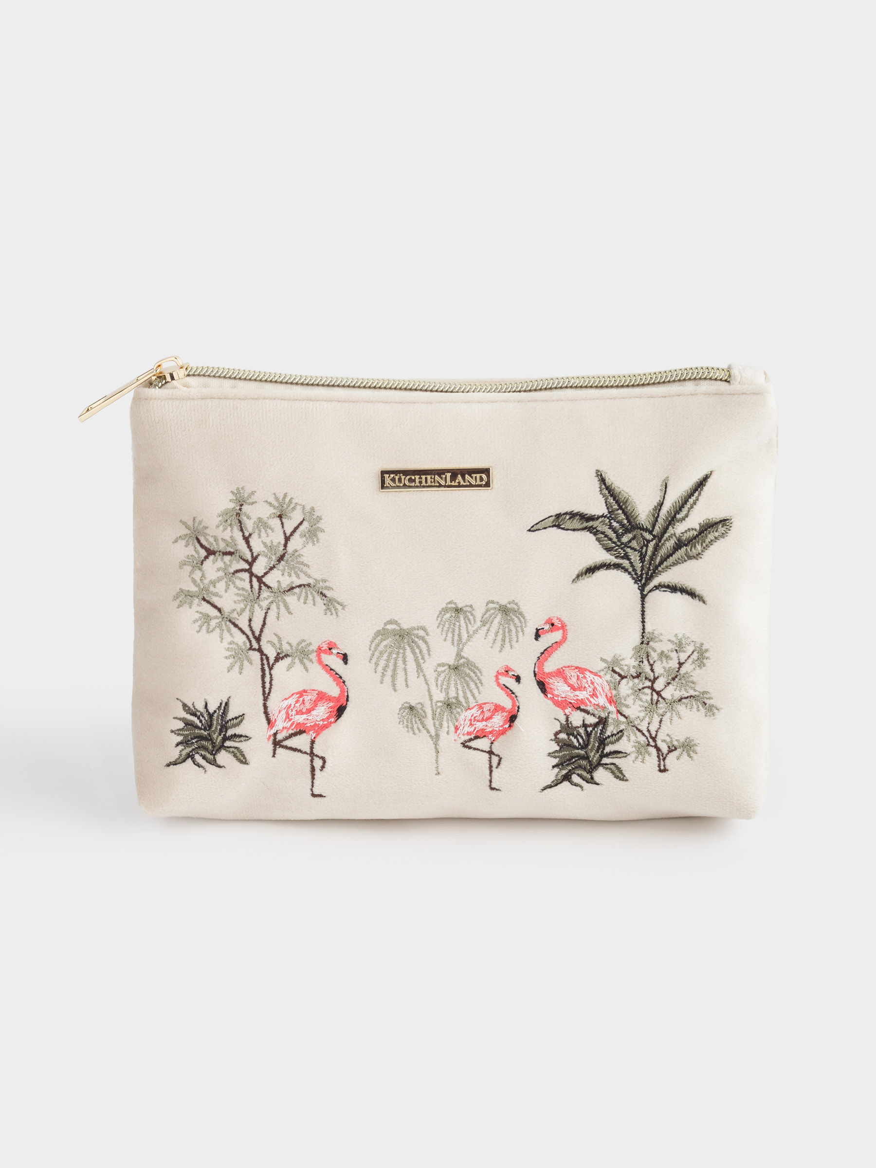 Cosmetic bag, 24x15 cm, polyester, sand, Flamingo in the jungle, Oasis print, image-0