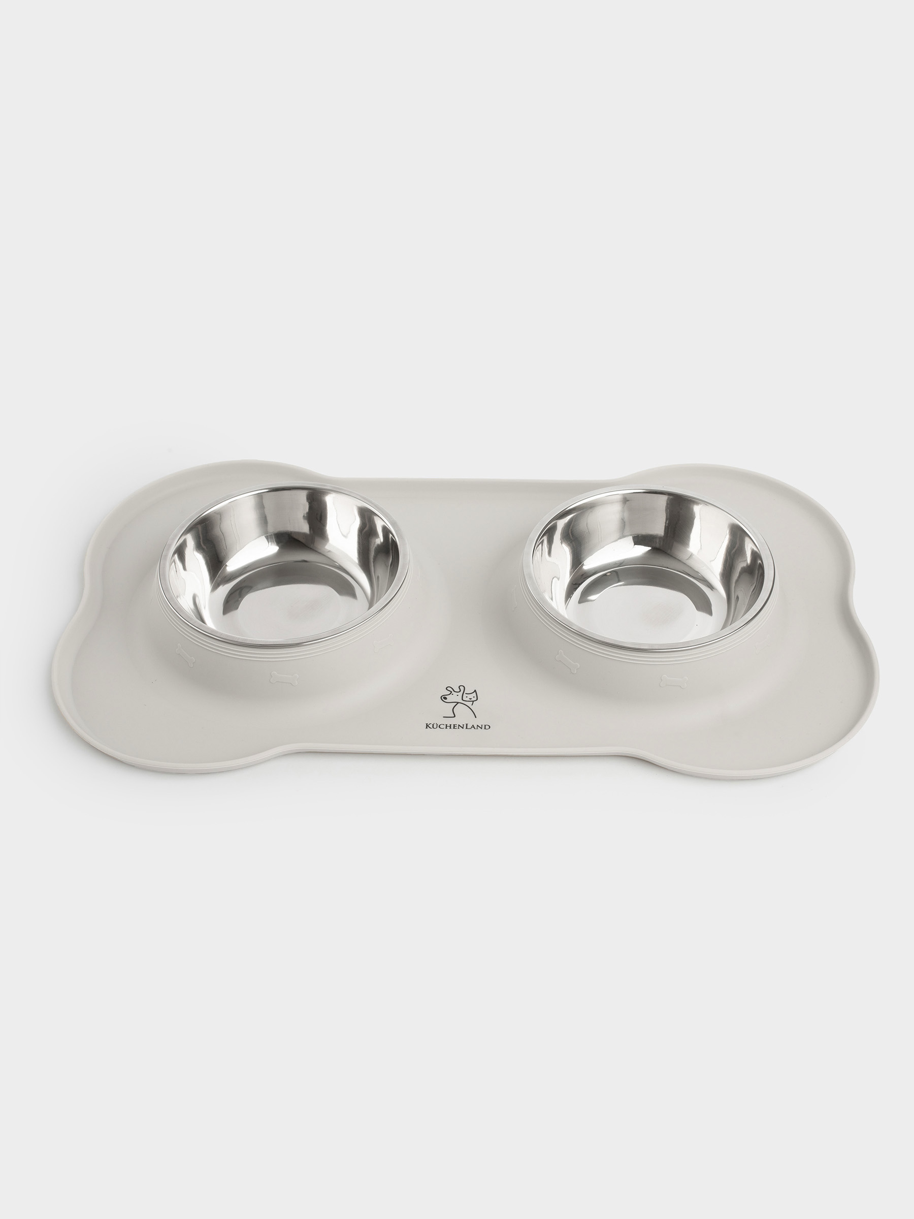 Pet bowl, 44x26 cm, 370 ml, double, on stand, steel / silicone, gray, Favorite pet, image-3