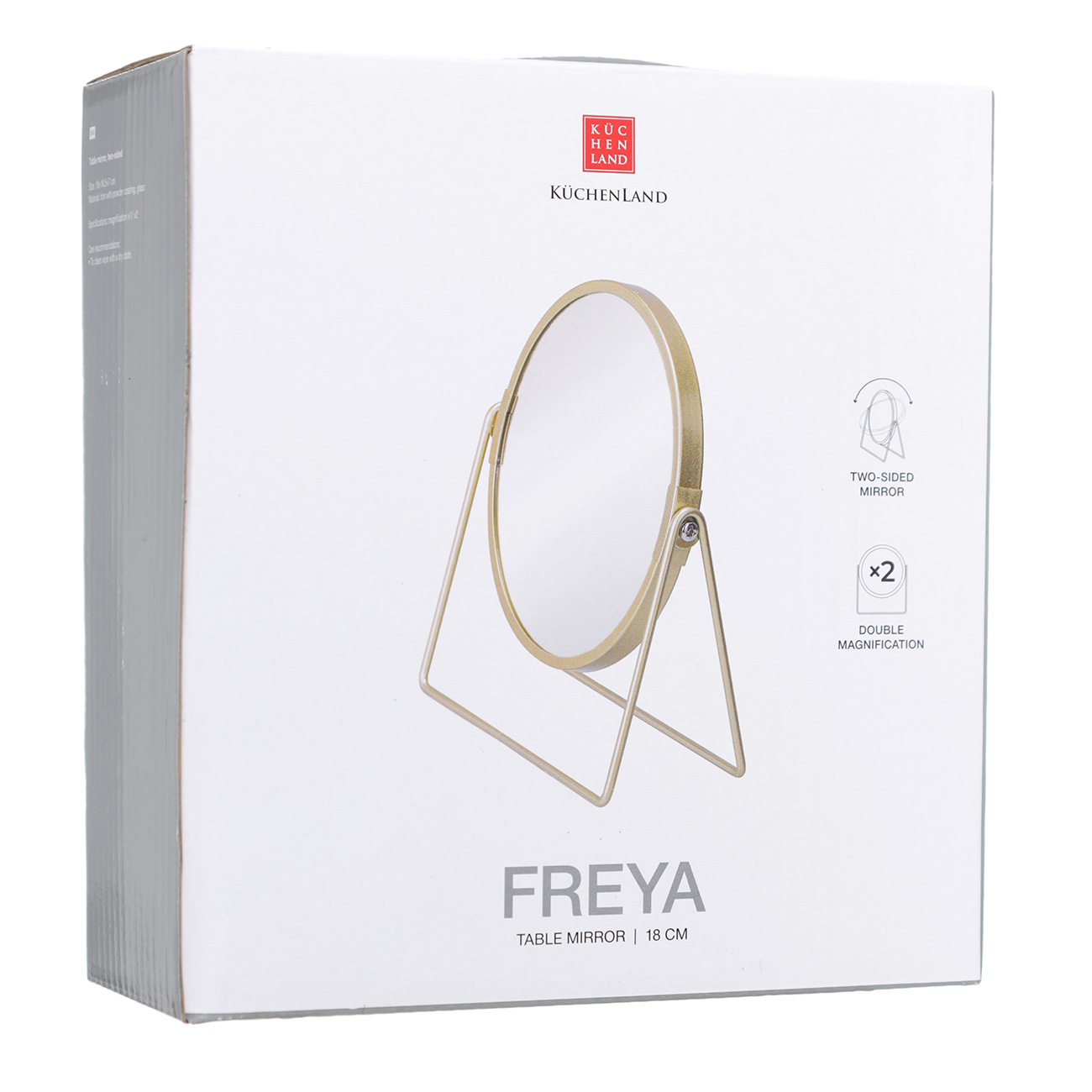 Table mirror, 18 cm, double-sided, metal, round, golden, Freya
