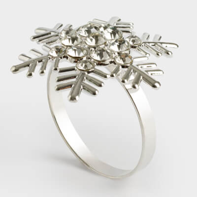 Napkin ring, 5 cm, metal, silver, Snowflake with crystals, Snowfall ,image-0