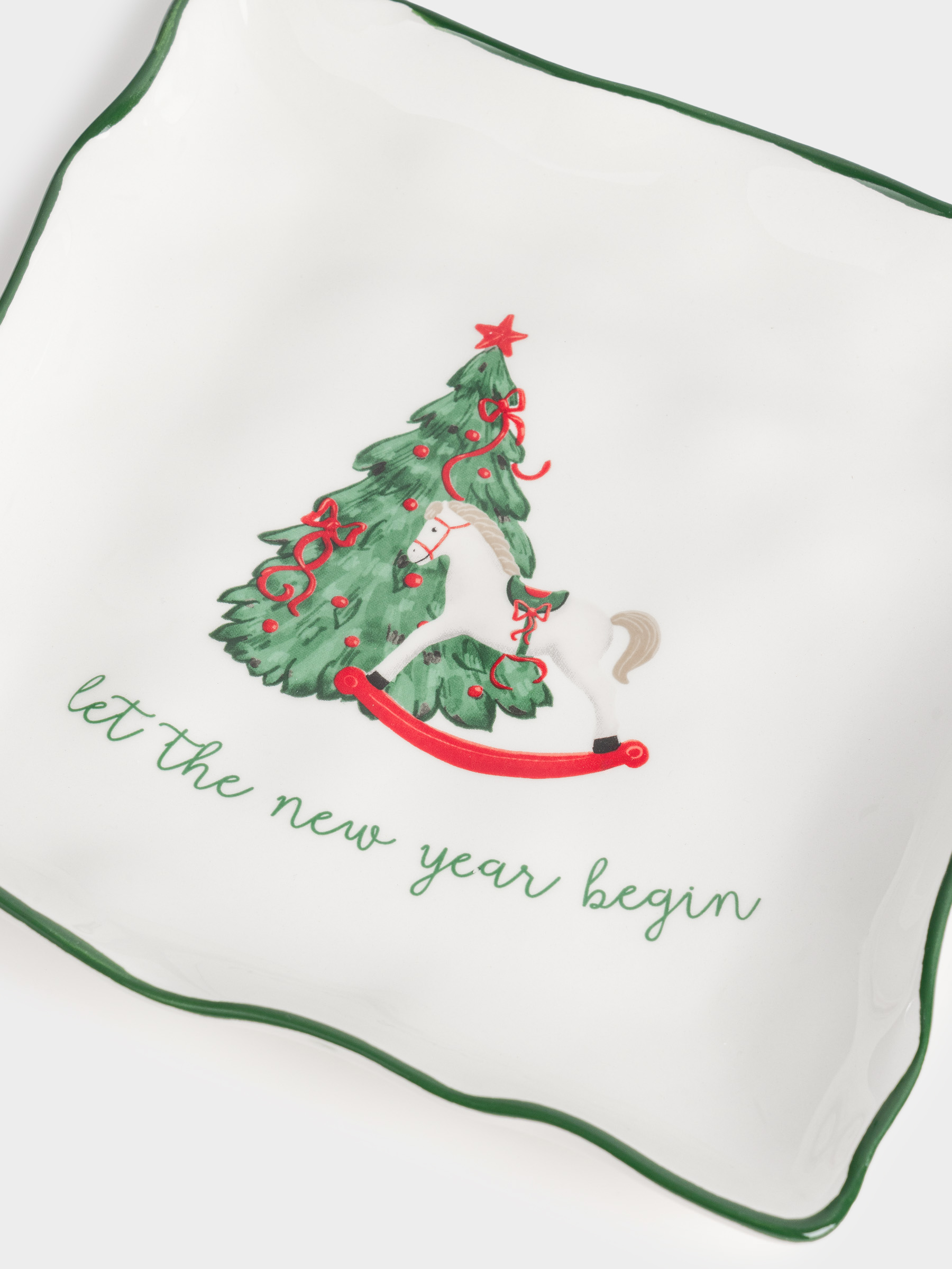 Dish, 22x22 cm, ceramic, square, Horse with Christmas tree, Christmas green, image-3