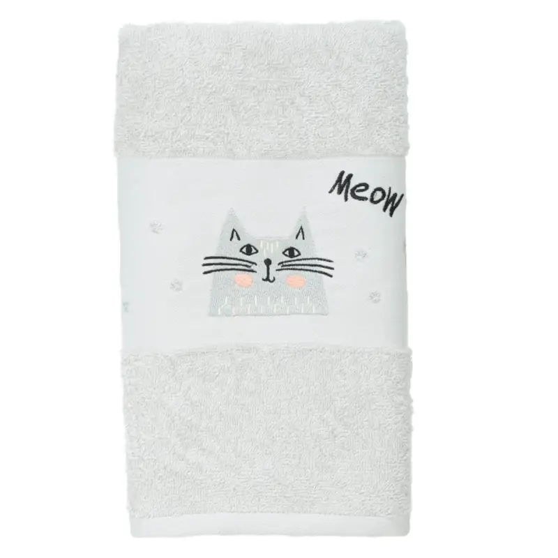 Baby towel, 70x120 cm, cotton, light grey, Cat, Grey cat