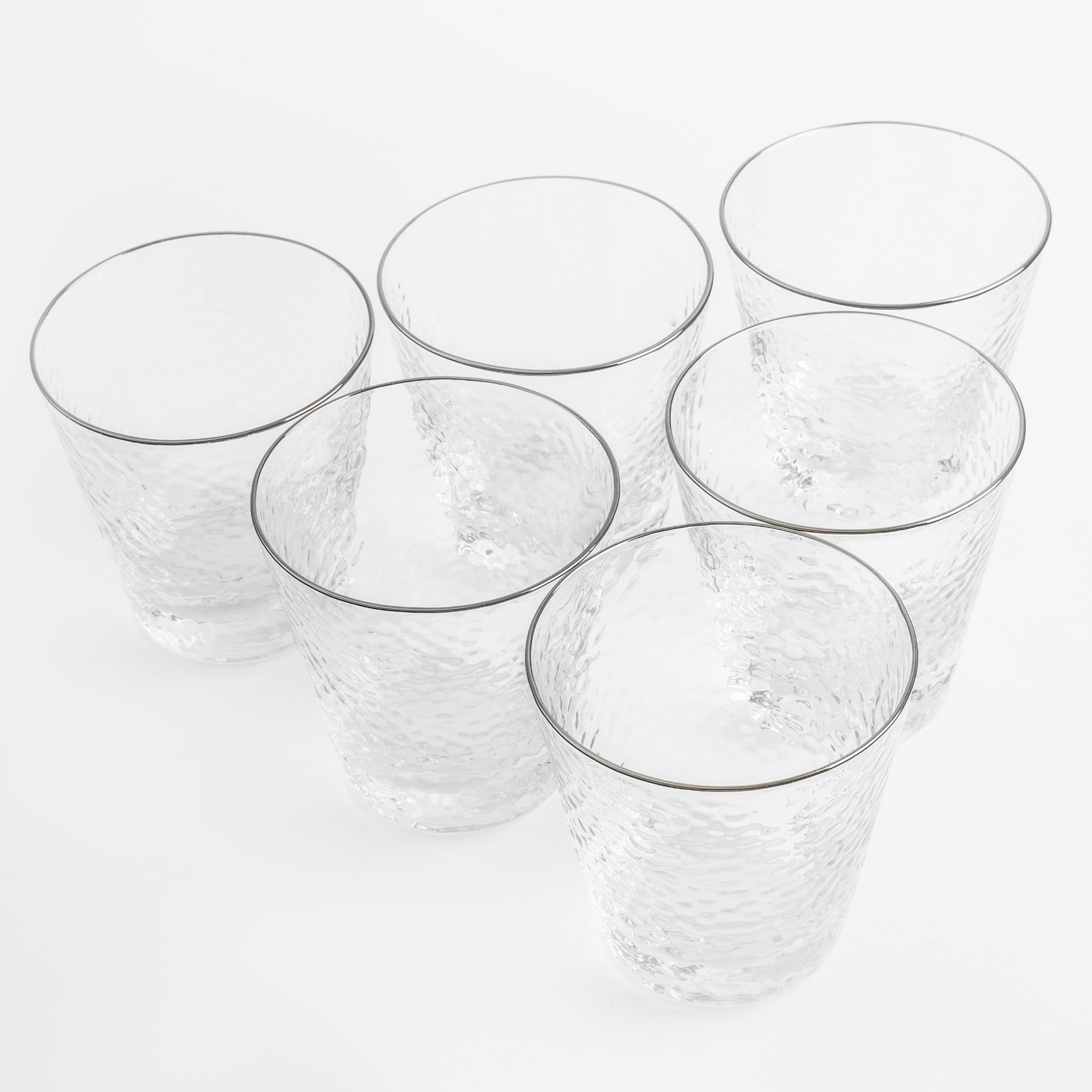 Whiskey glass, 10 cm, 270 ml, 6 pcs, glass, with silver edging, Ripply silver, image-2