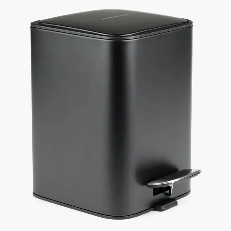 Trash can, 6 L, with pedal, metal, square, black, Total black