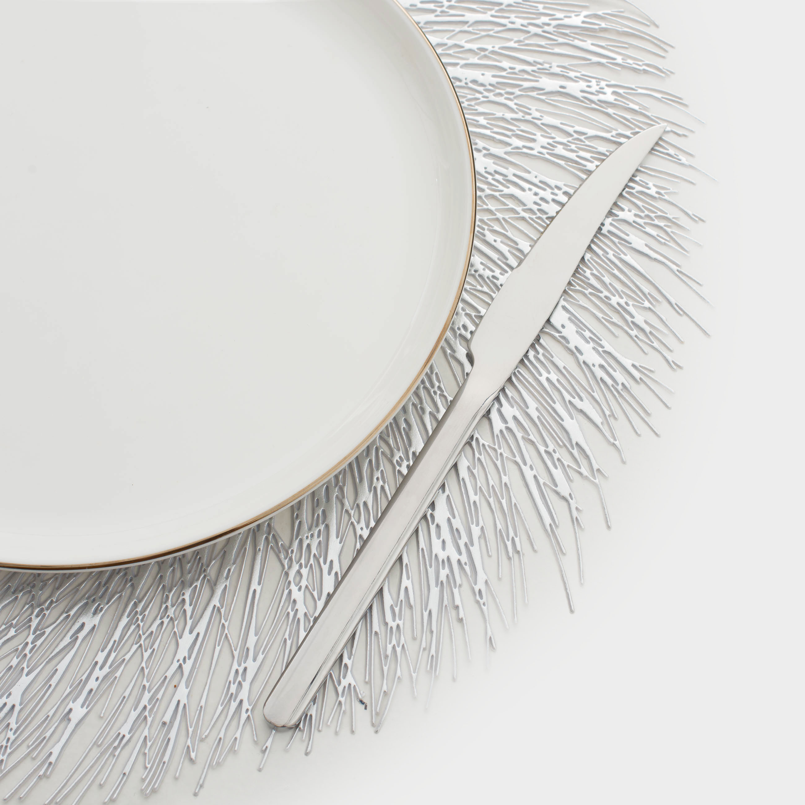 Placemats, 38 cm, PVC, round, silver, Azhur Grid, image-3