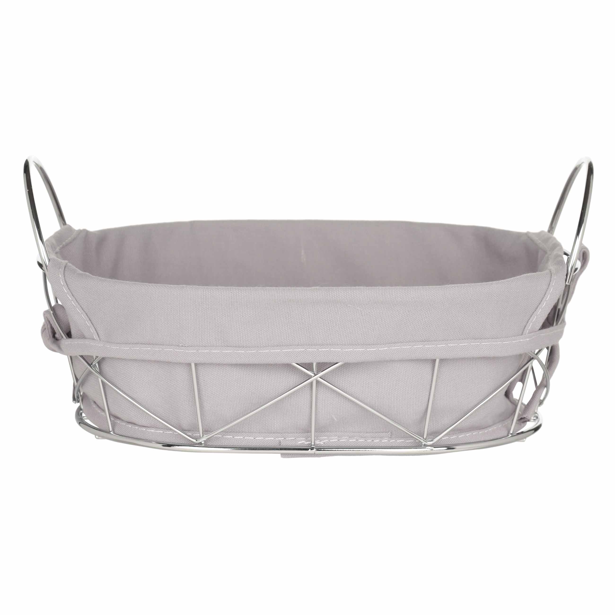 Bread basket, 28x20 cm, cotton/metal, oval, gray/silver, Twist silver, image-0
