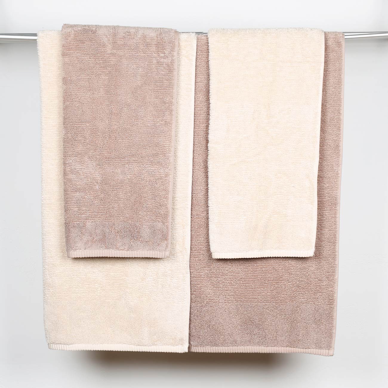 Towel set, 50x90 / 70x140 cm, 4 pcs, cotton, brown / beige, Terry cotton, image-1
