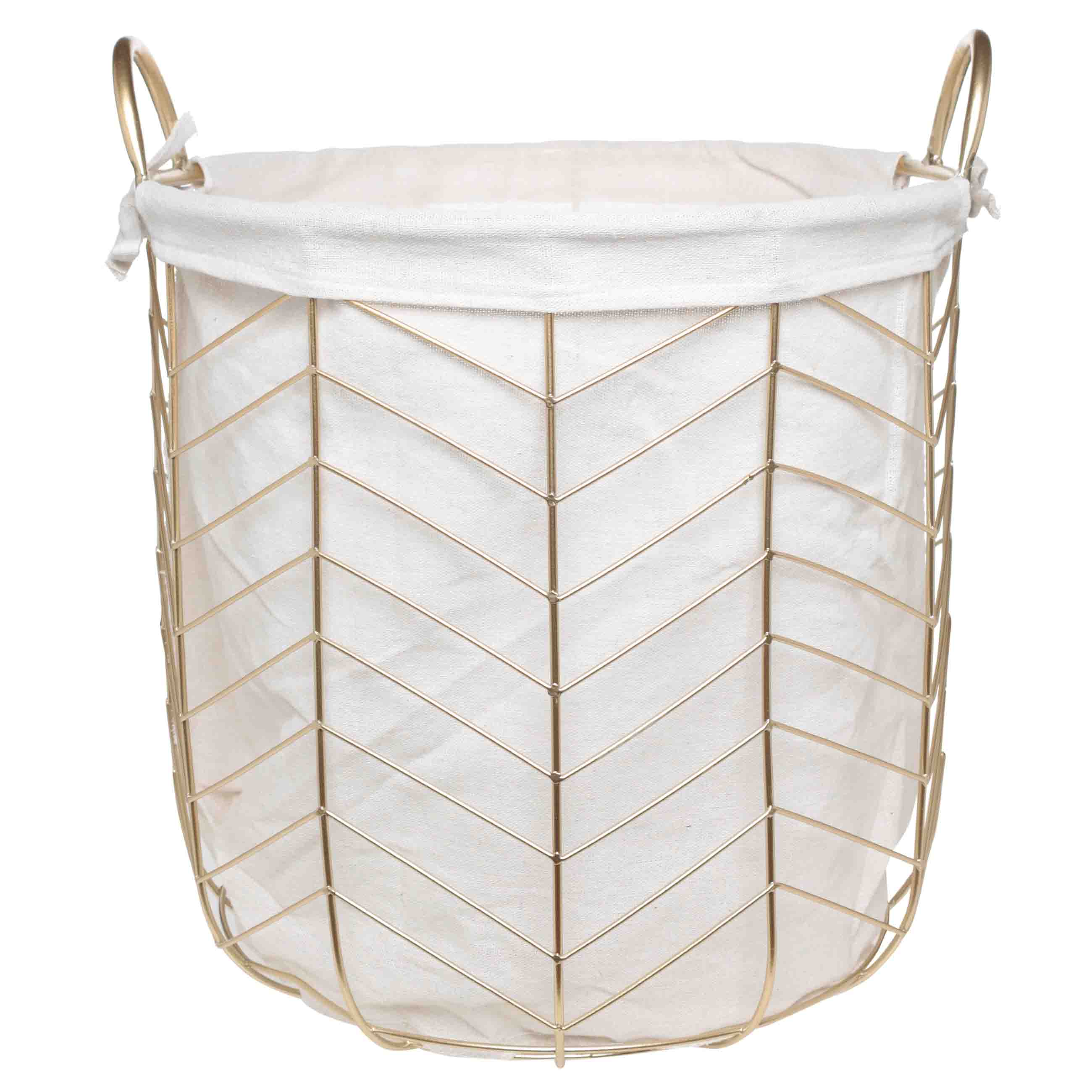 Laundry basket, 33x34 cm, with handles, metal / polyester, round, gold, Teca, image-0