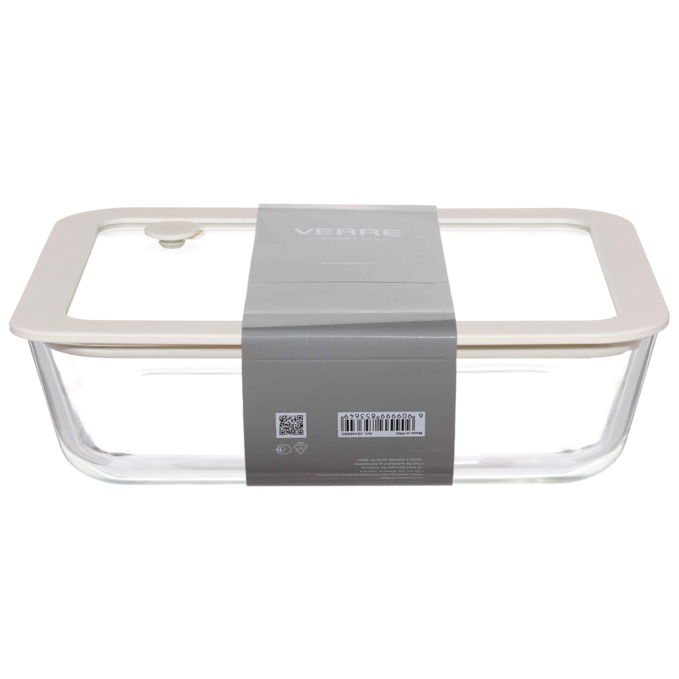 Container, 1,4 l, with valve, glass T / silicone, rectangular, beige, Verre