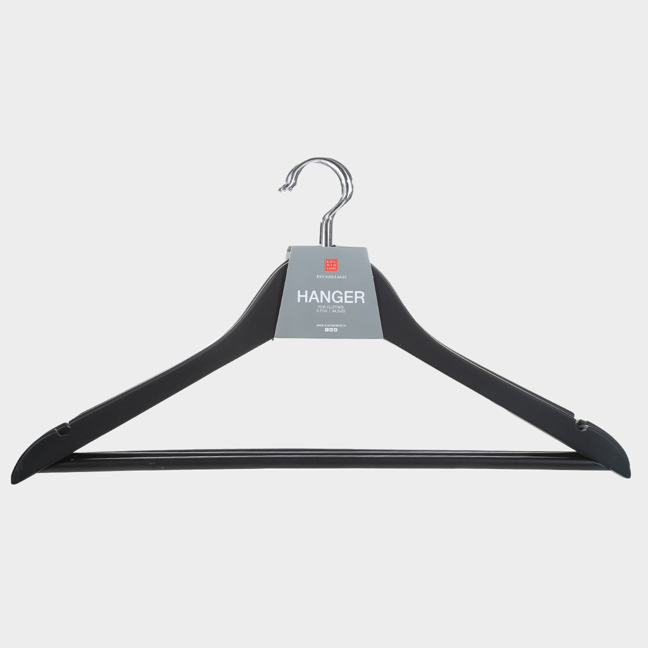 Hanger, 44 cm, 3 pieces, wood, black, Wooden house