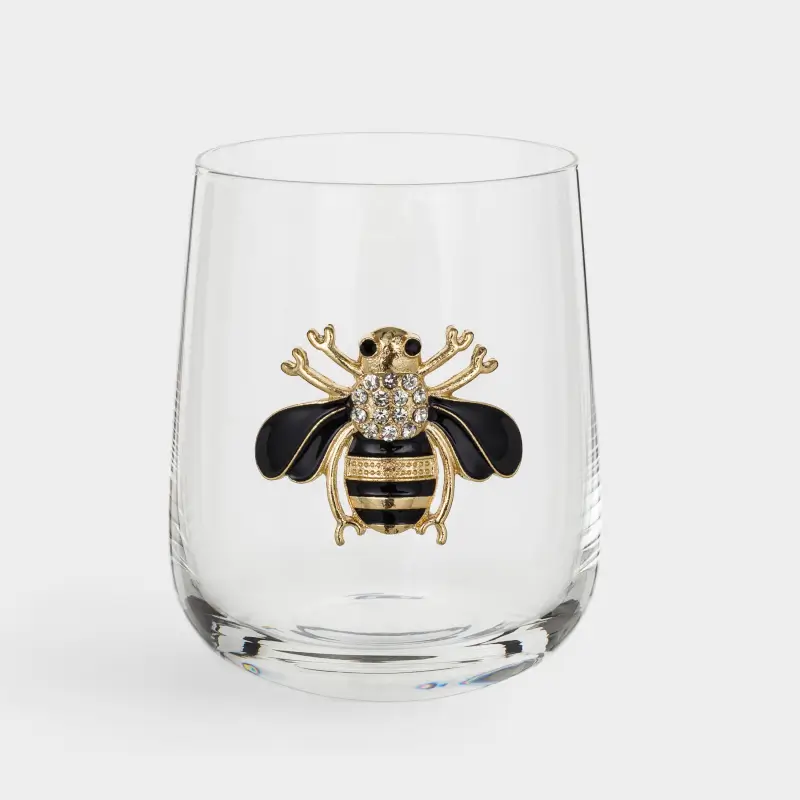 Drinking glass, 10 cm, 450 ml, glass / metal, Bumblebee, Lux elements ,image-0
