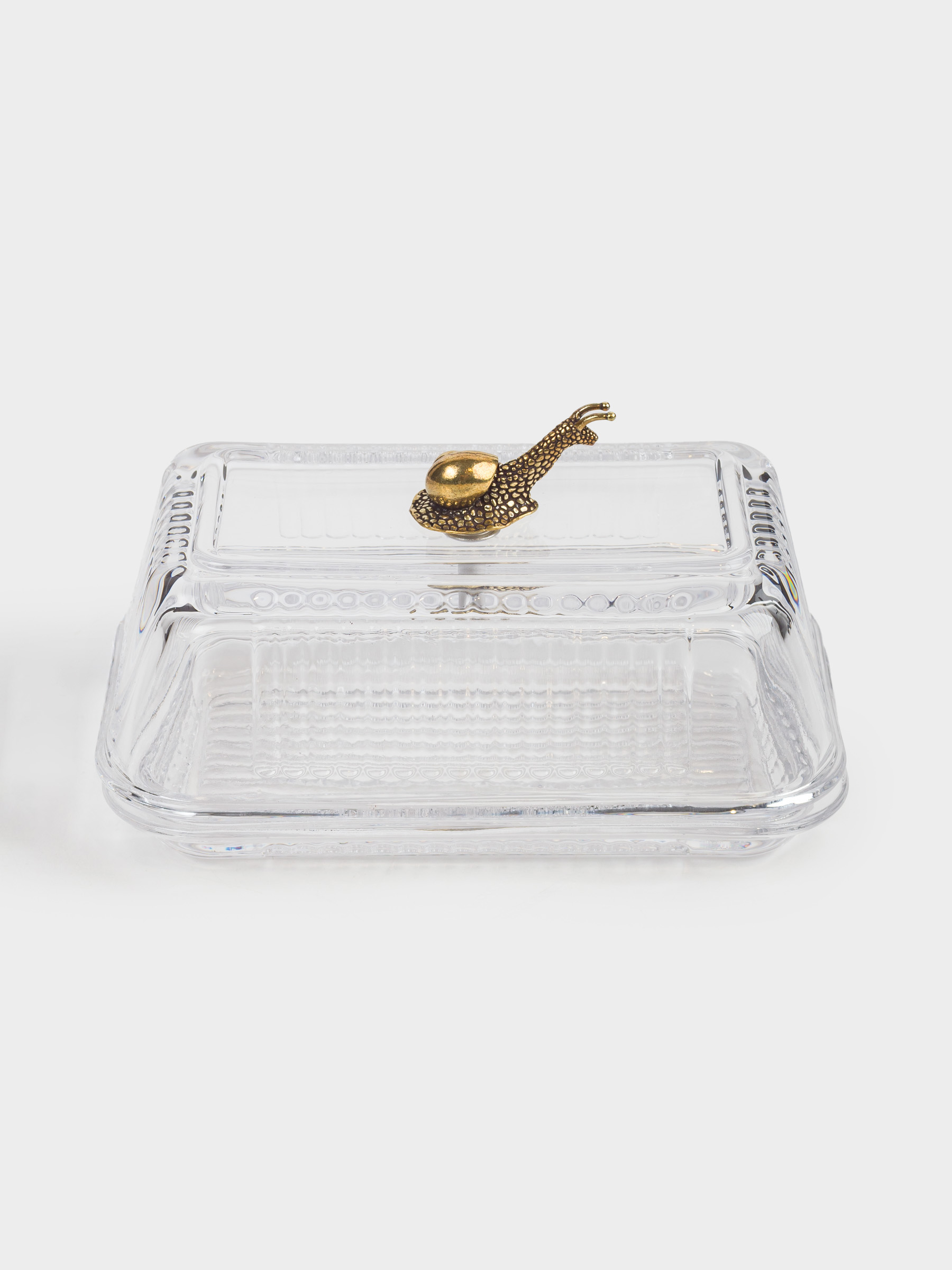 Butter dish, 16 cm, glass R / metal, rectangular, Snail, Tale garden, image-0