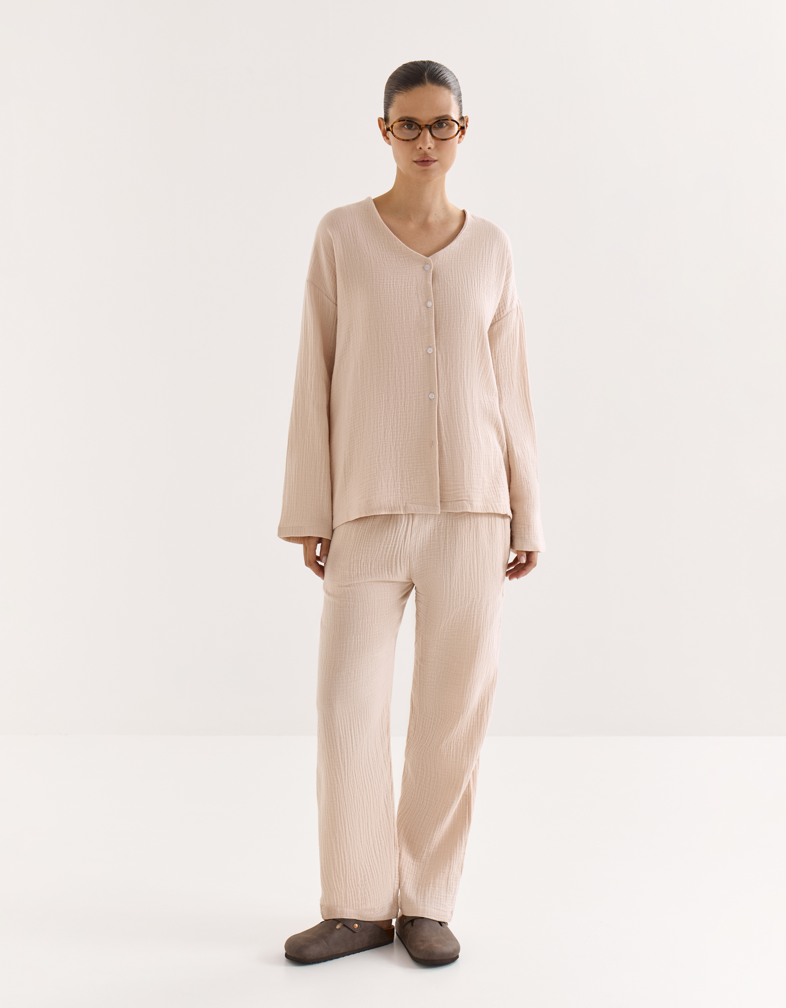 Women's trousers, homewear, size L, muslin, milky, Allison, image-0