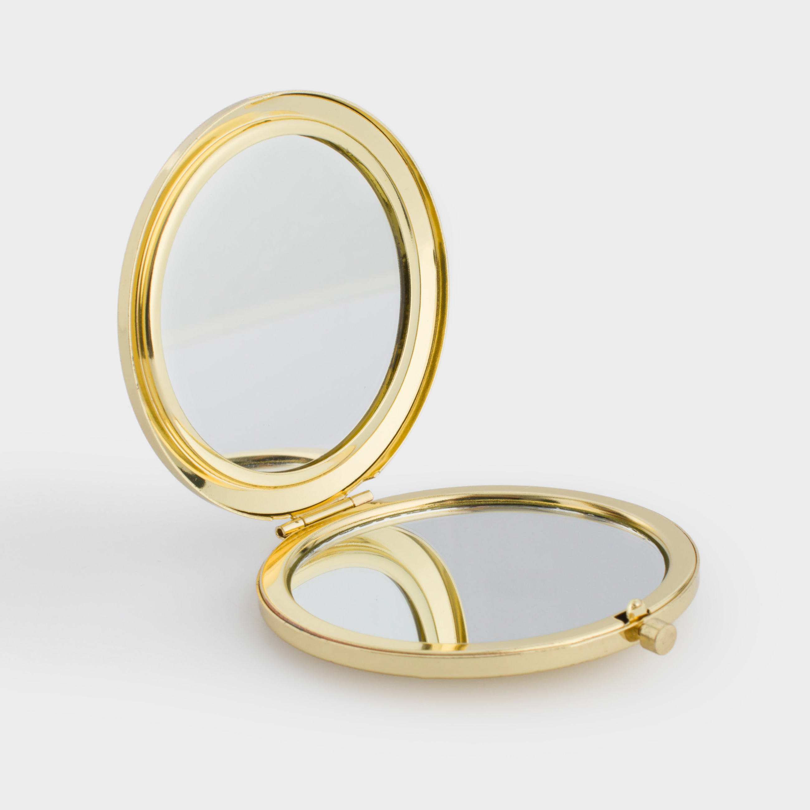 Pocket mirror, 7 cm, double-sided, gold, Sequins, Actress