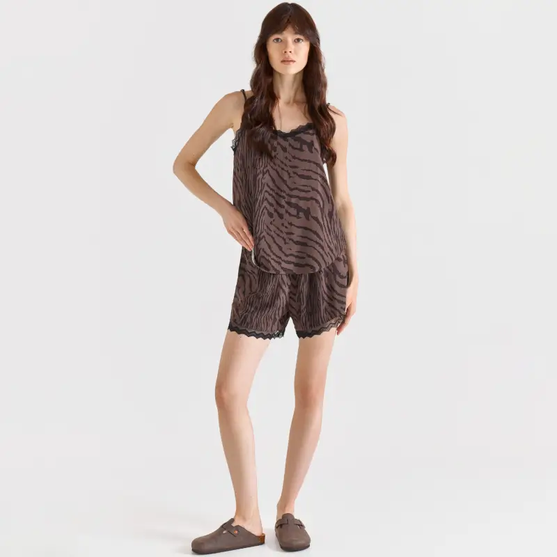 Women's shorts, homewear, size L, with lace, viscose, black and white, Zefina ,image-0