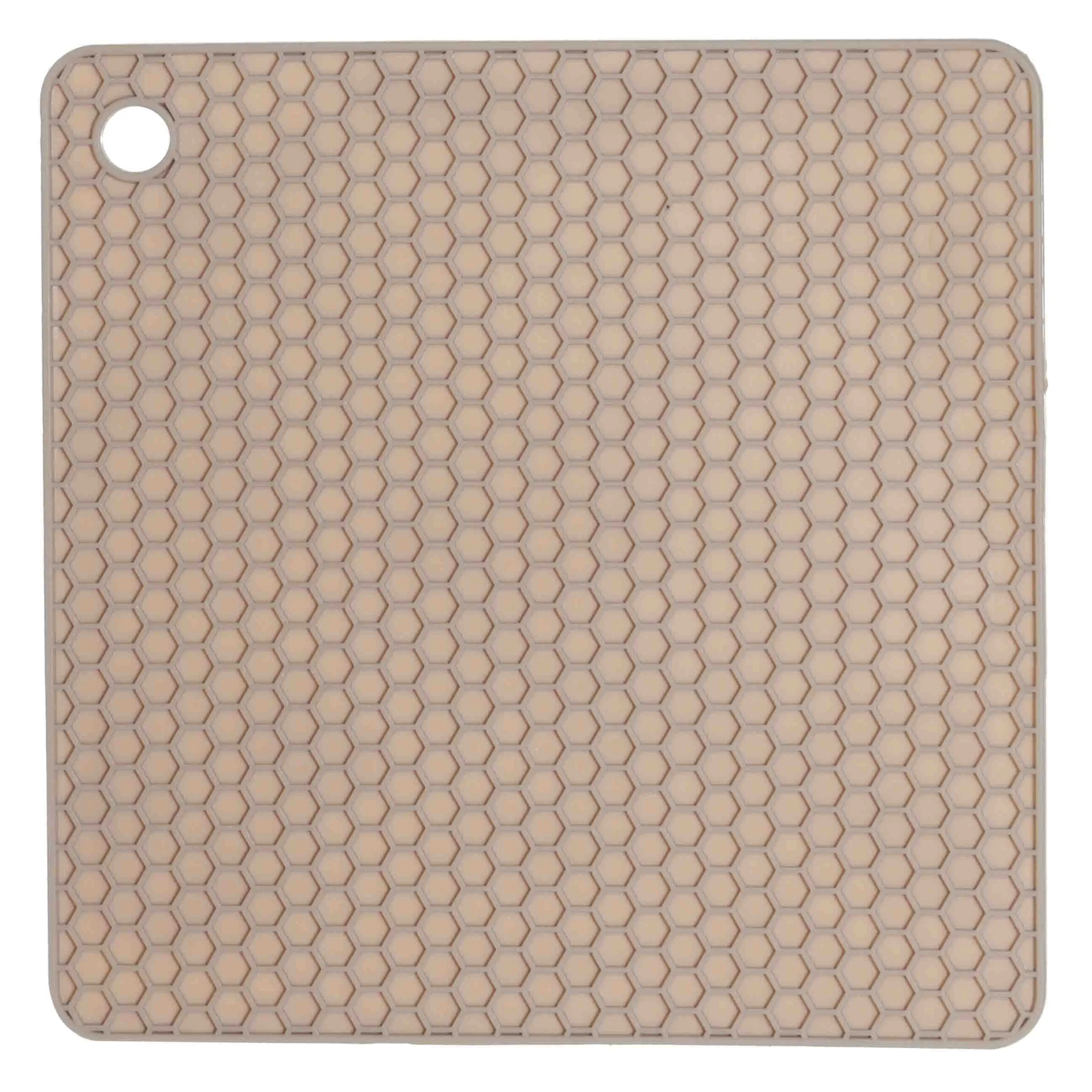 Hot pot holder, 17 cm, square, silicone, beige, Soft kitchen