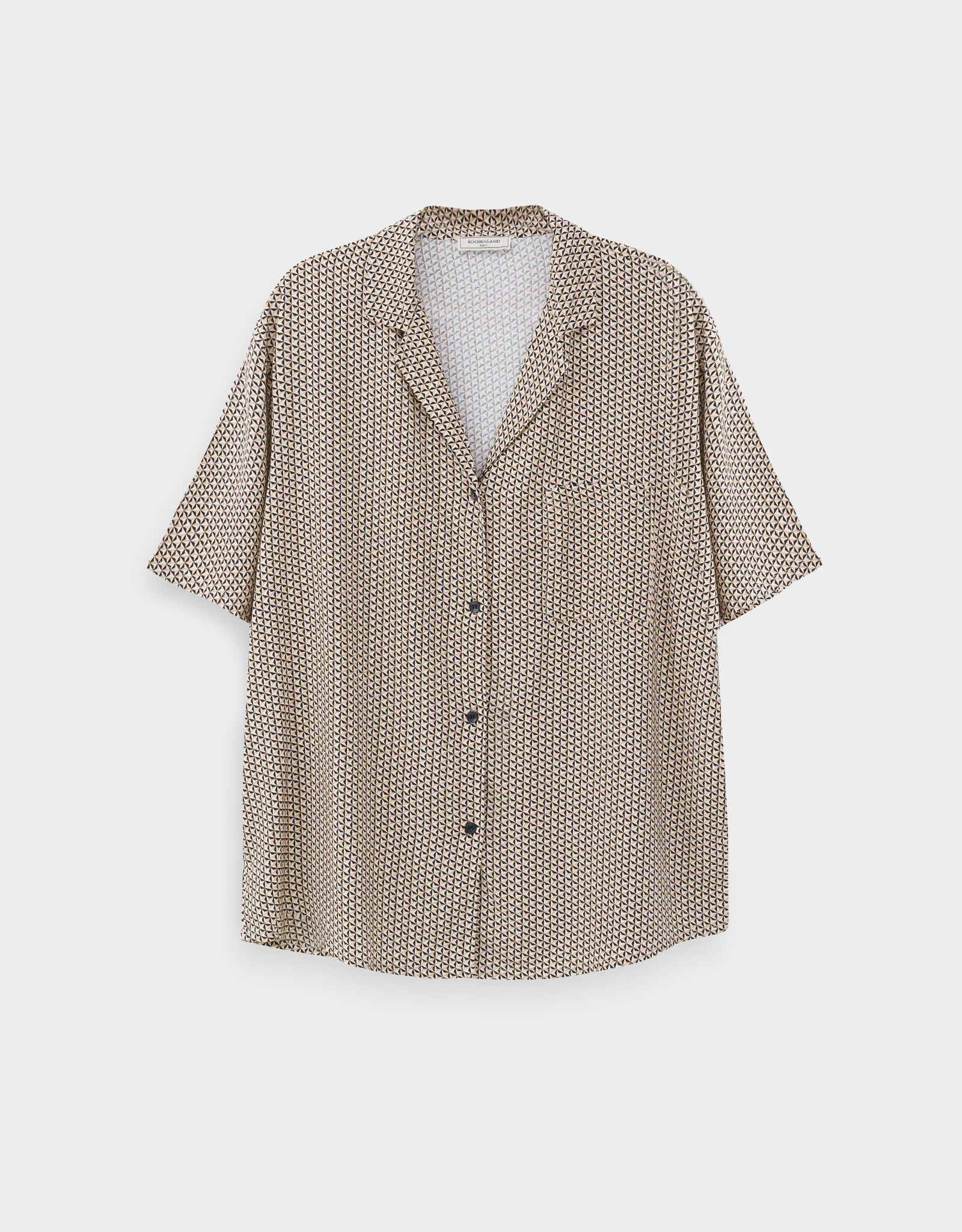 Women's shirt, size L, with short sleeves, viscose, beige, Geometric pattern, Emri, image-8