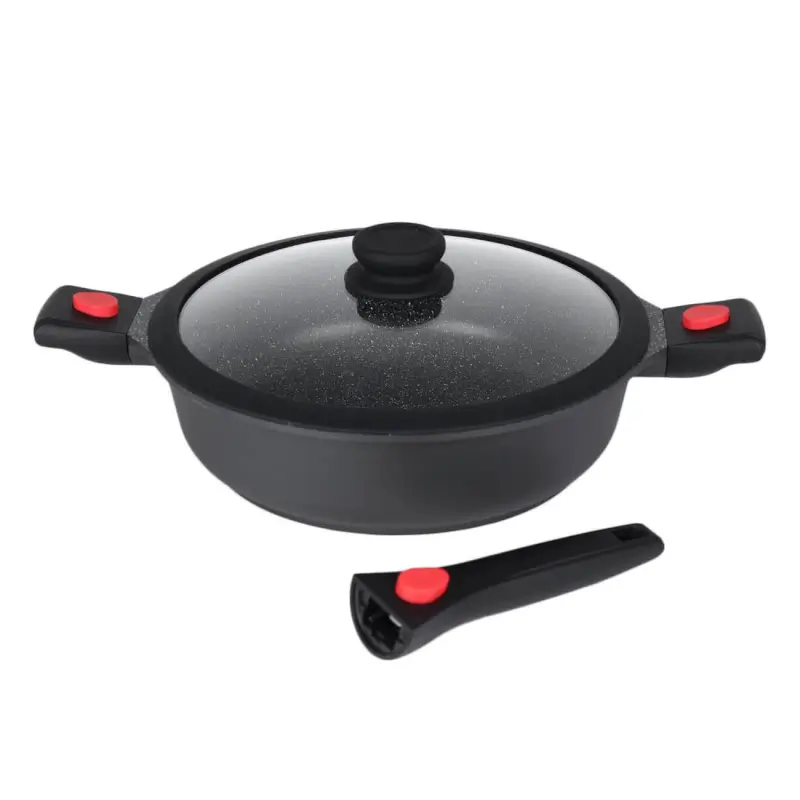 Saucepan, 28 cm, with lid, 3 removable handles, coated, aluminum, Solution Red 2