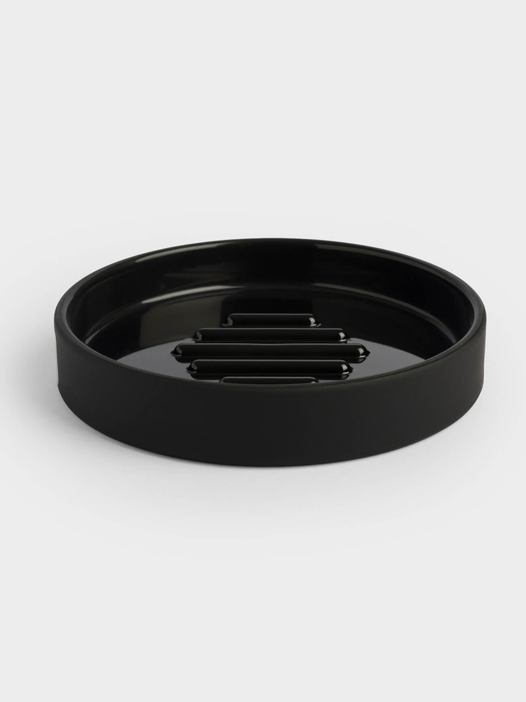 Soap dish, 12x12 cm, plastic, round, black, Loft style