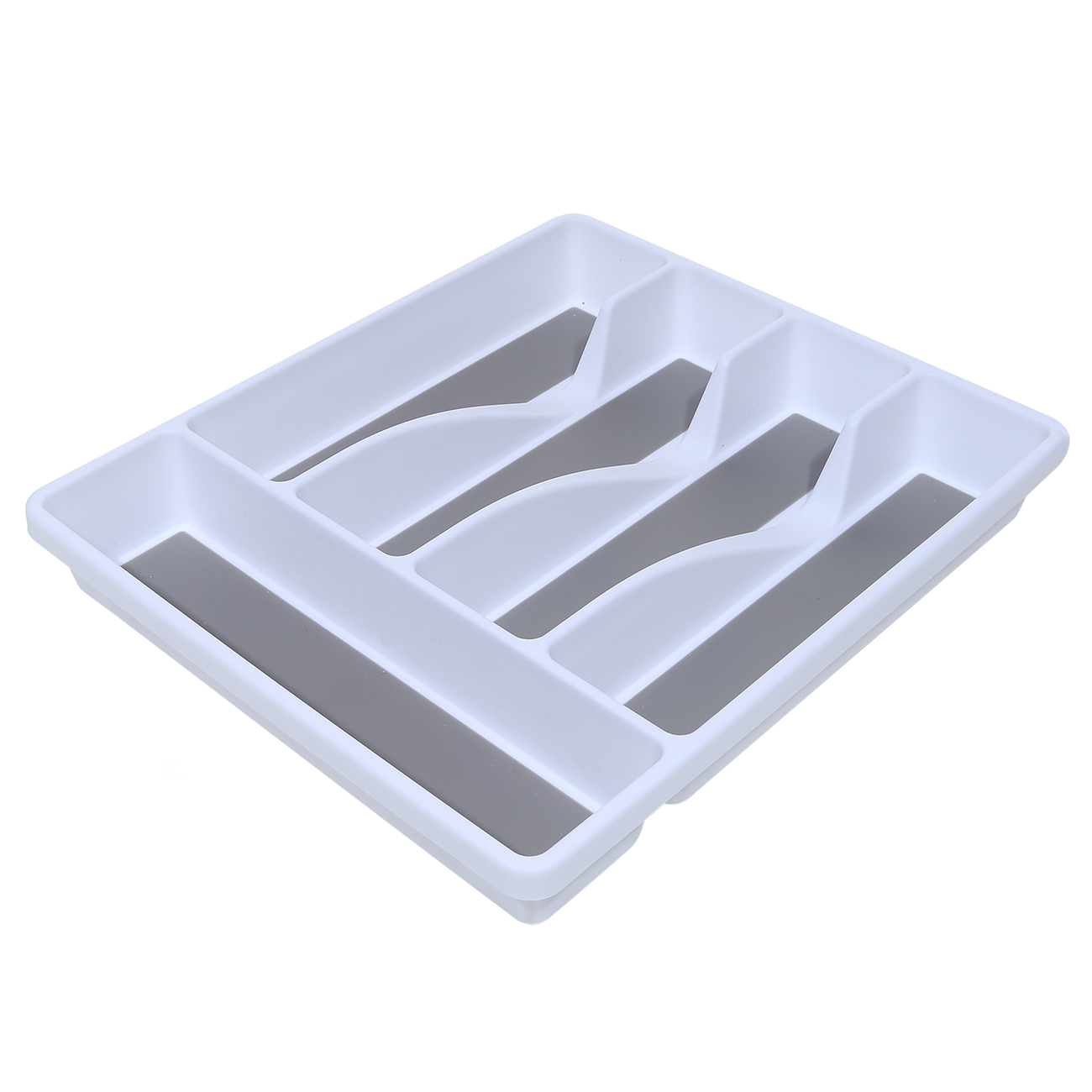 Cutlery tray, 33x29 cm, 5 otd, plastic / rubber, white-grey, Non-slip, image-1