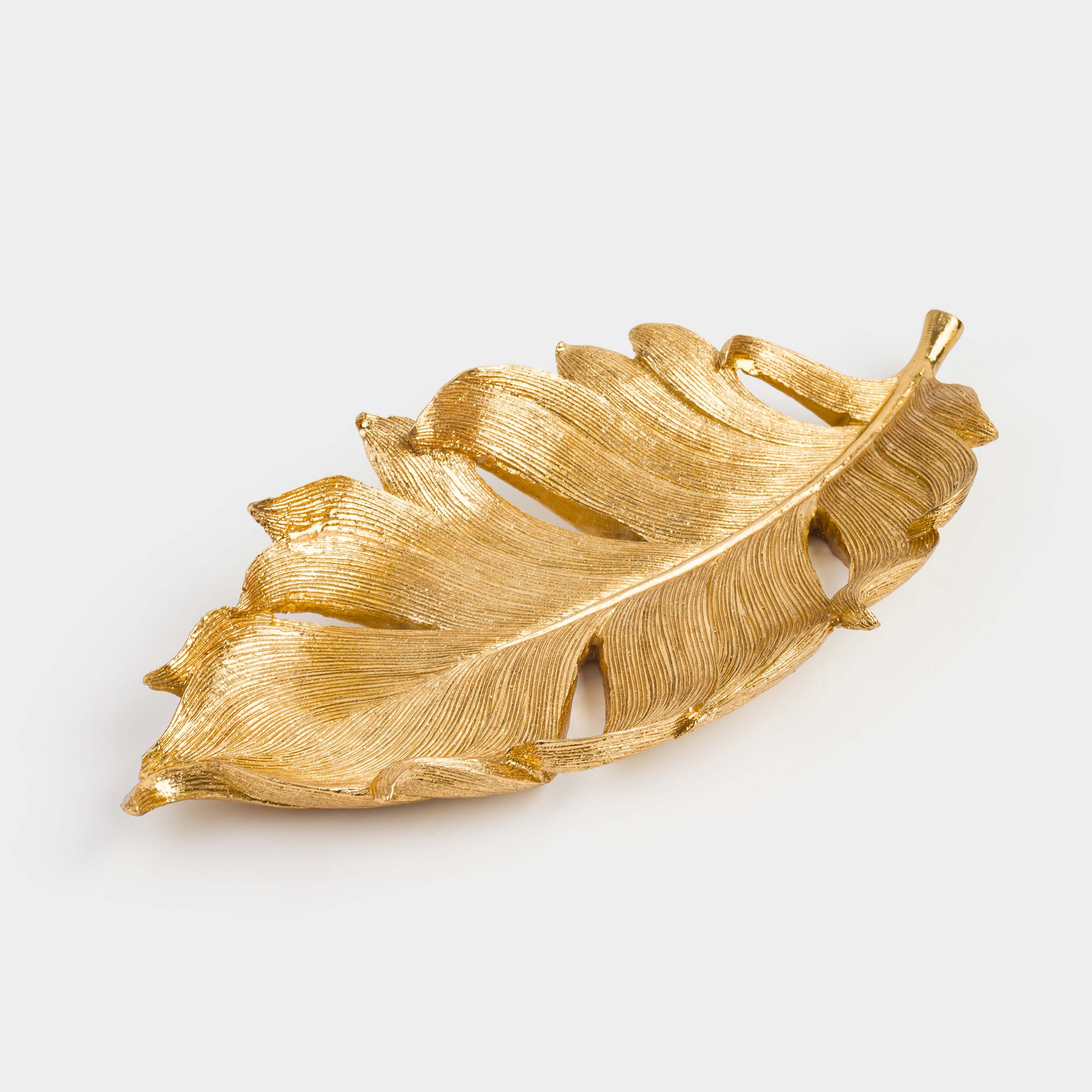 Decorative dish, 32x14 cm, polyresin, golden, Feather, Feather, image-0