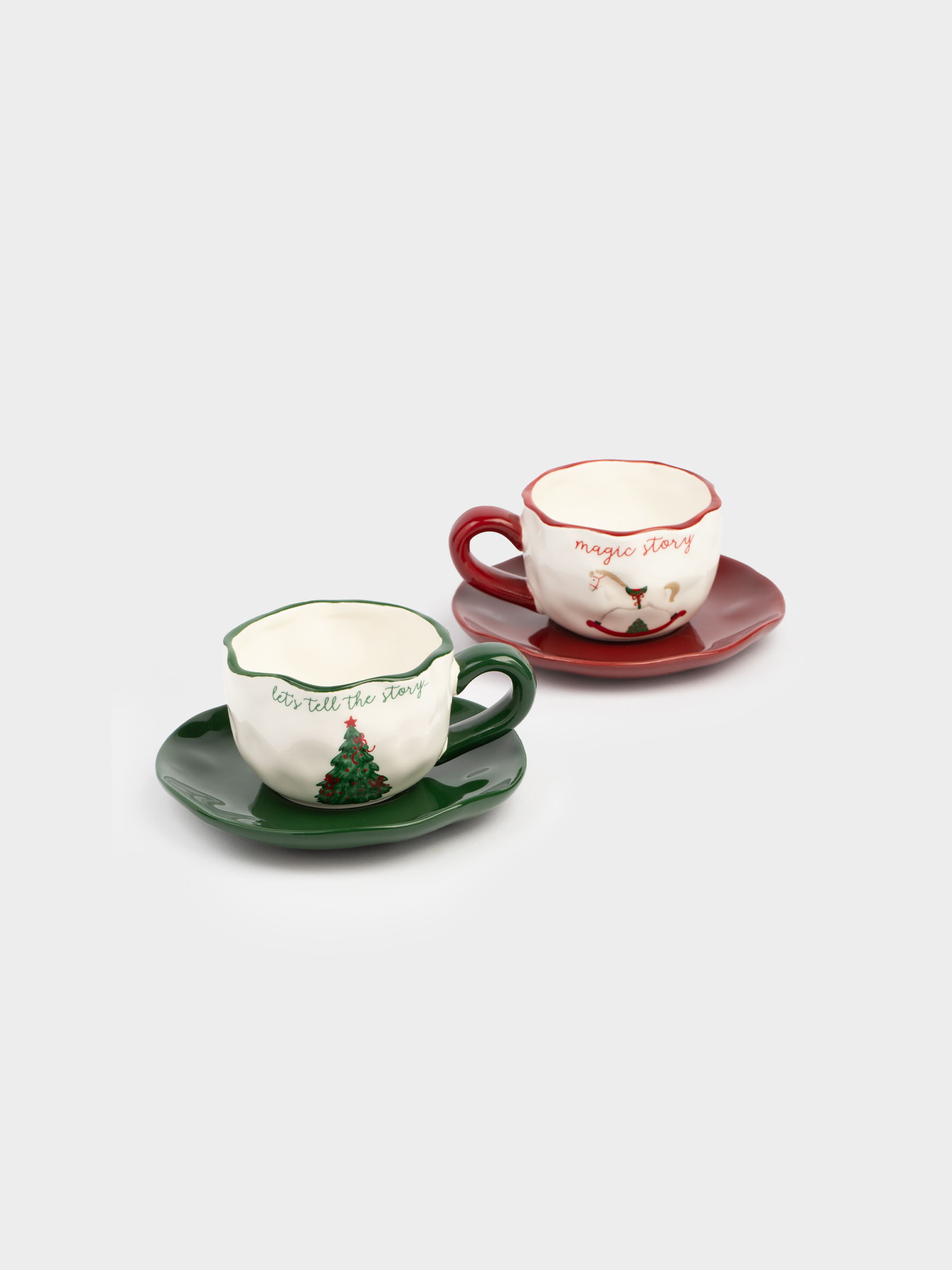 Tea pair, 240 ml, 2 persons, 4 items, ceramic, Christmas tree with bows/Horse, Christmas green, image-1