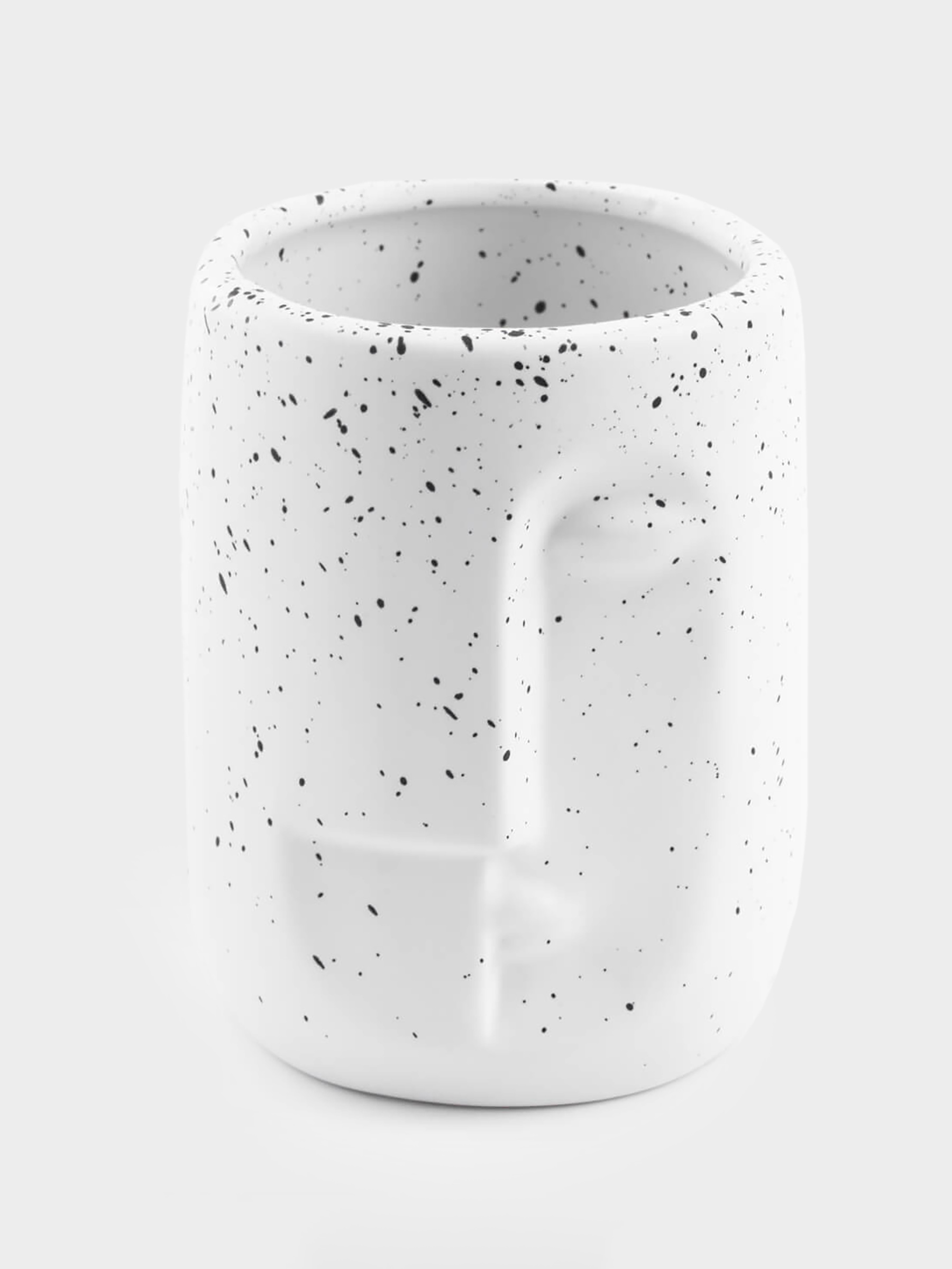 Bathroom tumbler, 11 cm, Ceramic, White, Speckled, Face, Face speckled