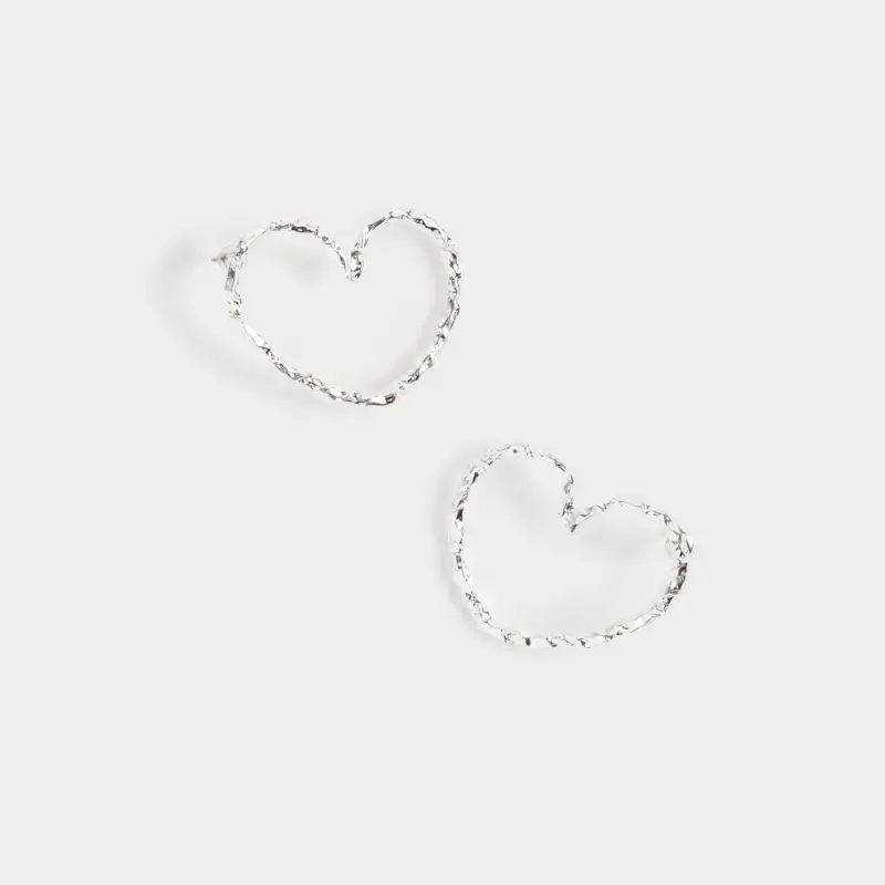 Stud earrings, 4 cm, 2 pieces, metal, silver, Hearts, Jewelry heart