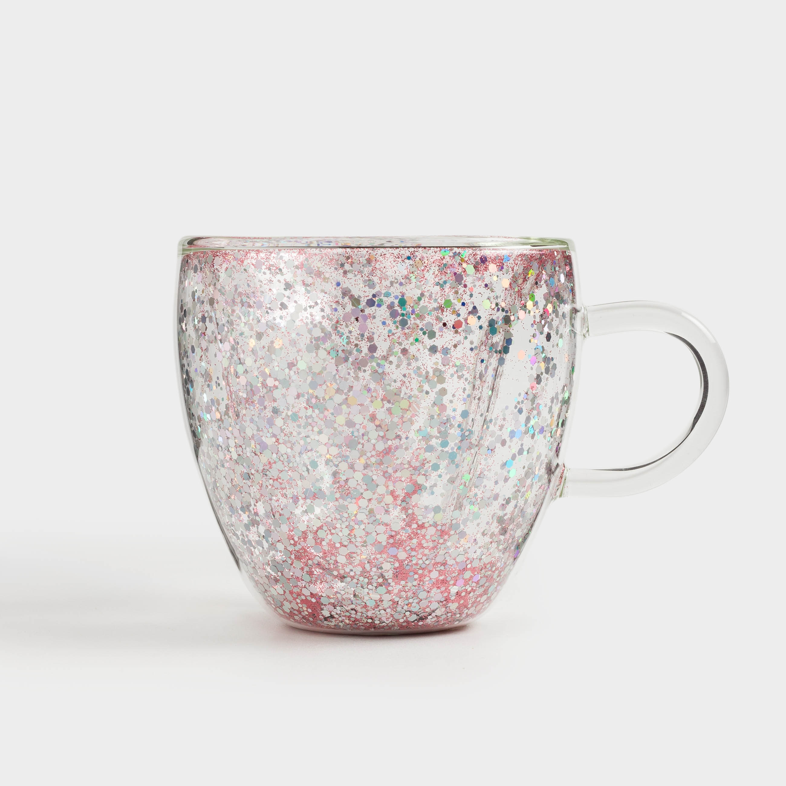 Mug, 250 ml, 2 pcs, glass B, with silver-pink sequins, Heart, Air sparkly, image-2