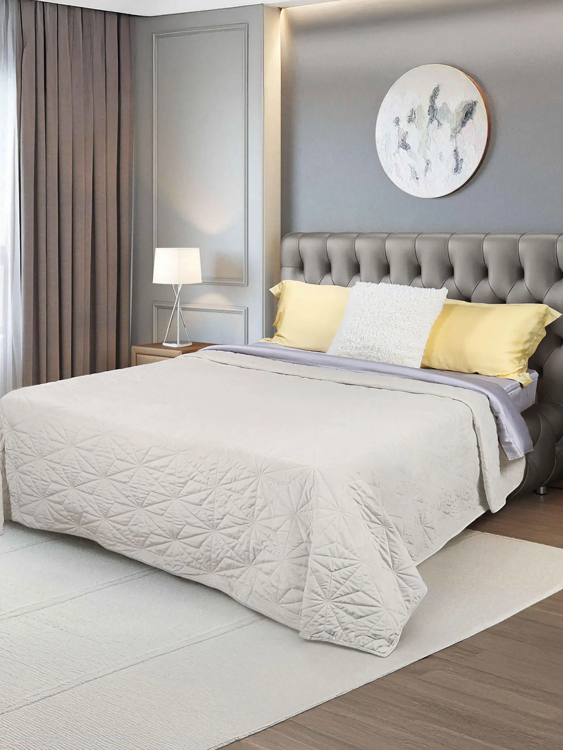 Bedspread, 220x240 cm, quilted, corduroy/microfiber, beige, Toulouse, Stitch velvet