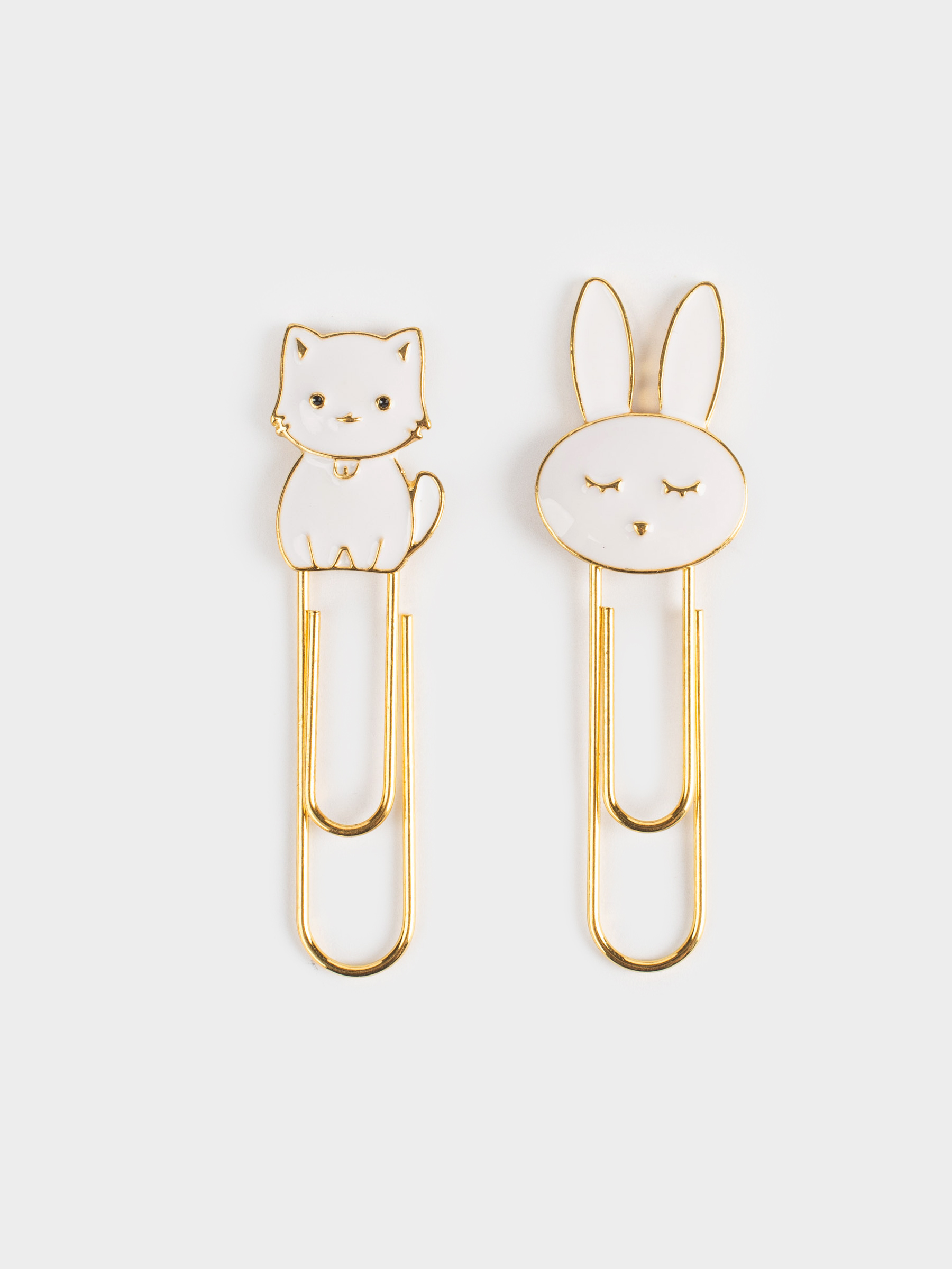 Stationery paper clip, 7 cm, 2 pcs, metal, white, Kitten and rabbit, Cat, image-1