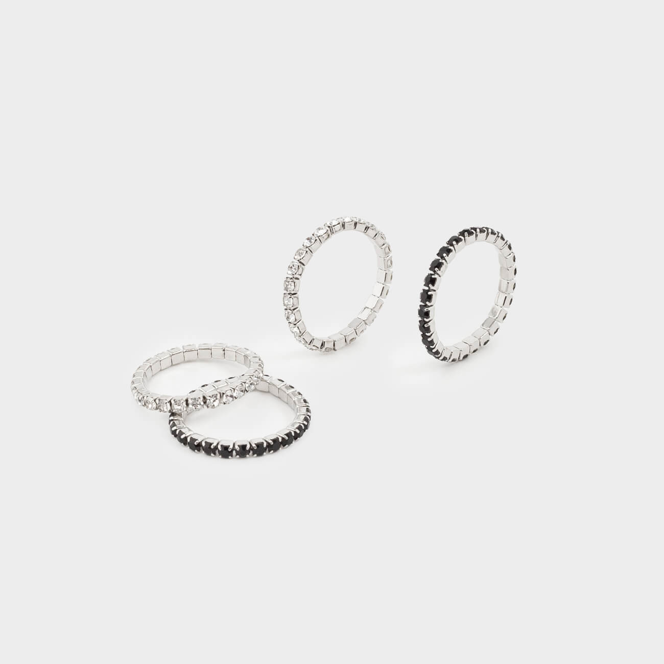 Set of rings, size S-M, 4 pcs, single size, metal / rhinestones, Crystals, Jewelry crystal