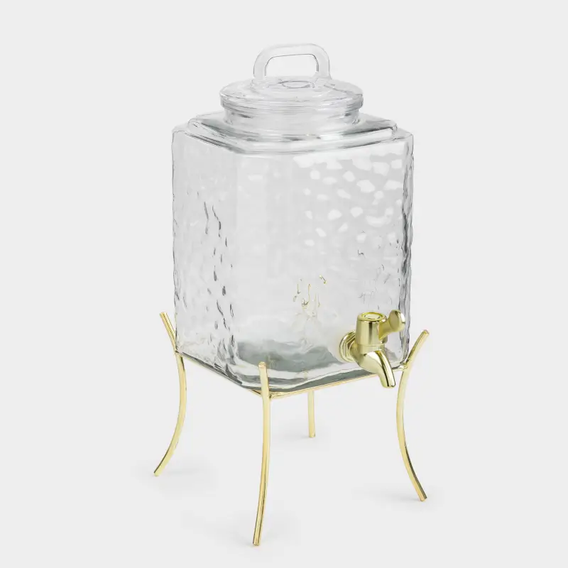 Beverage dispenser, 3,2 l, on stand, glass R / metal, golden, Loft gold ,image-0