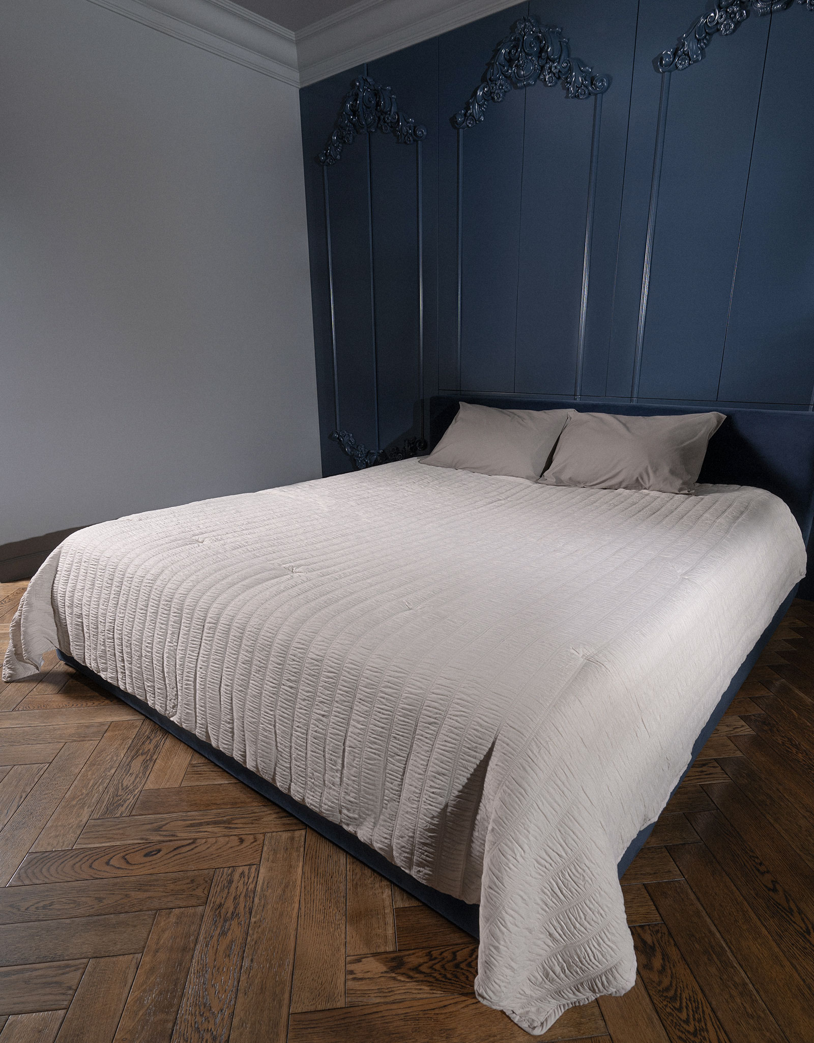 Bedspread, 220x240 cm, quilted, polyester / microfiber, beige-gray, Stripes, Stitch, image-0