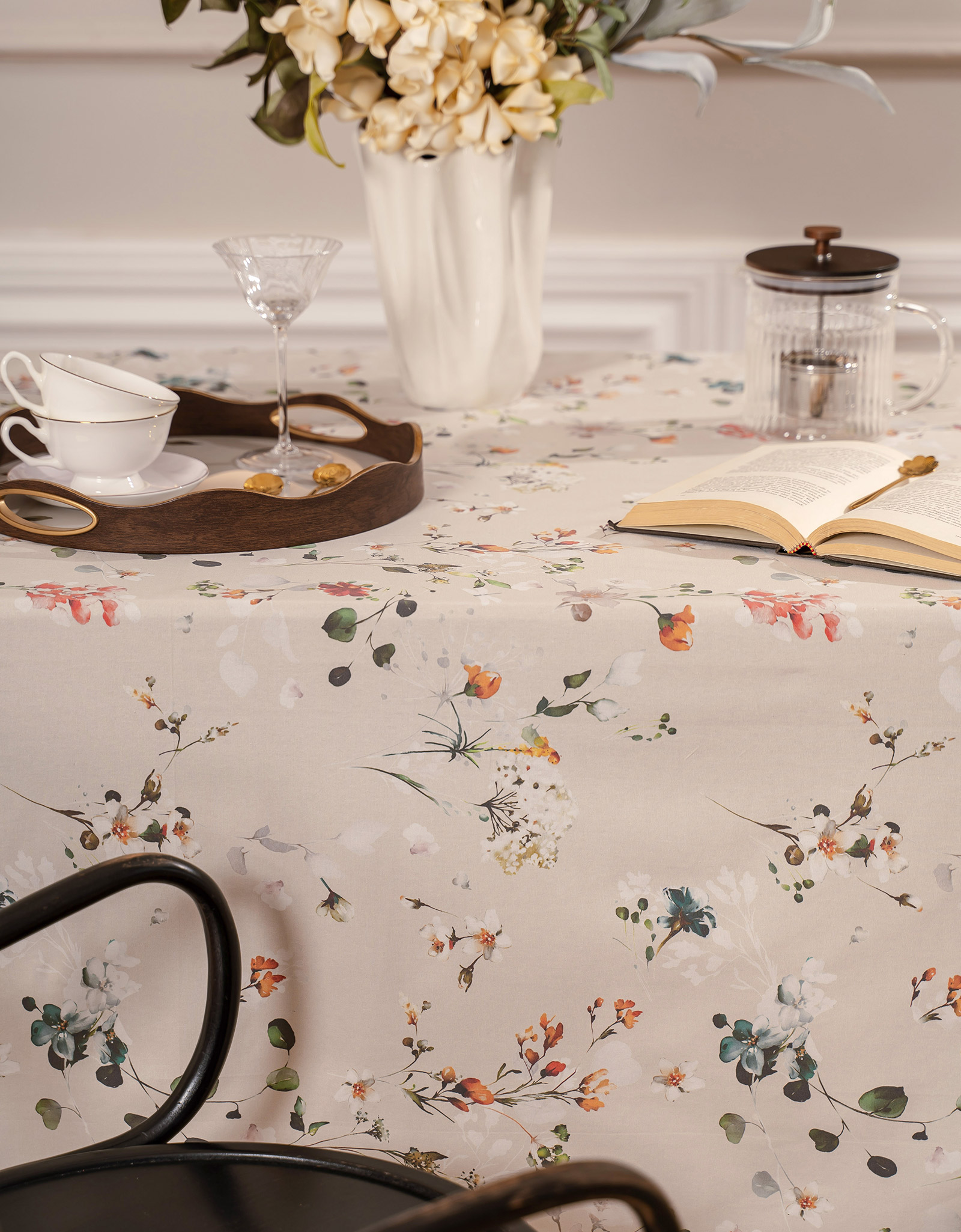 Tablecloth, 160x160 cm, cotton, milky, Flowers, Wildflowers, image-9