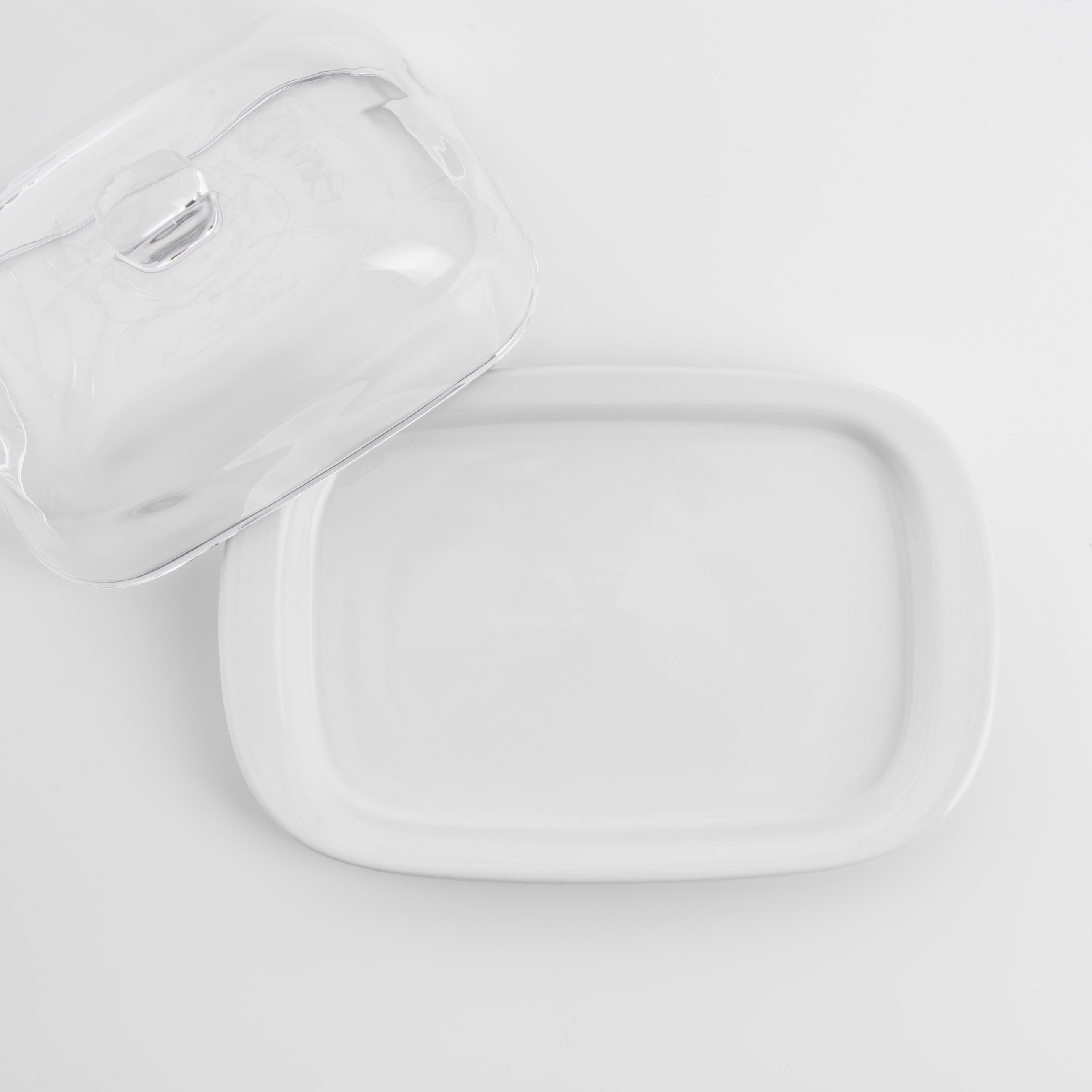 Butter dish, 18 cm, ceramic / glass, rectangular, white, Volo 
