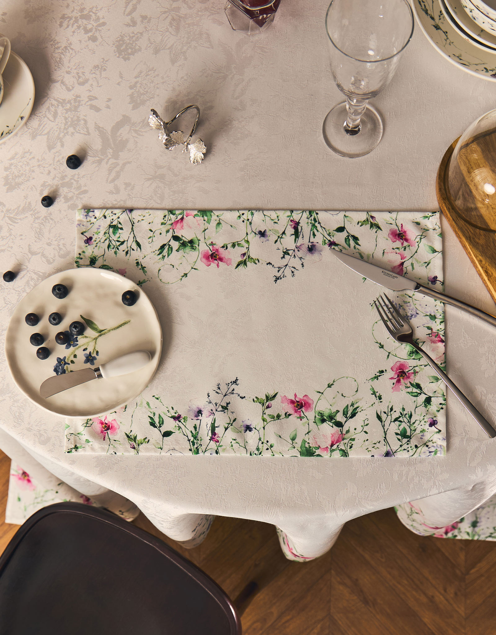Placemat, 30x45 cm, jacquard, polyester, white, Spring flowers, Petal serenity