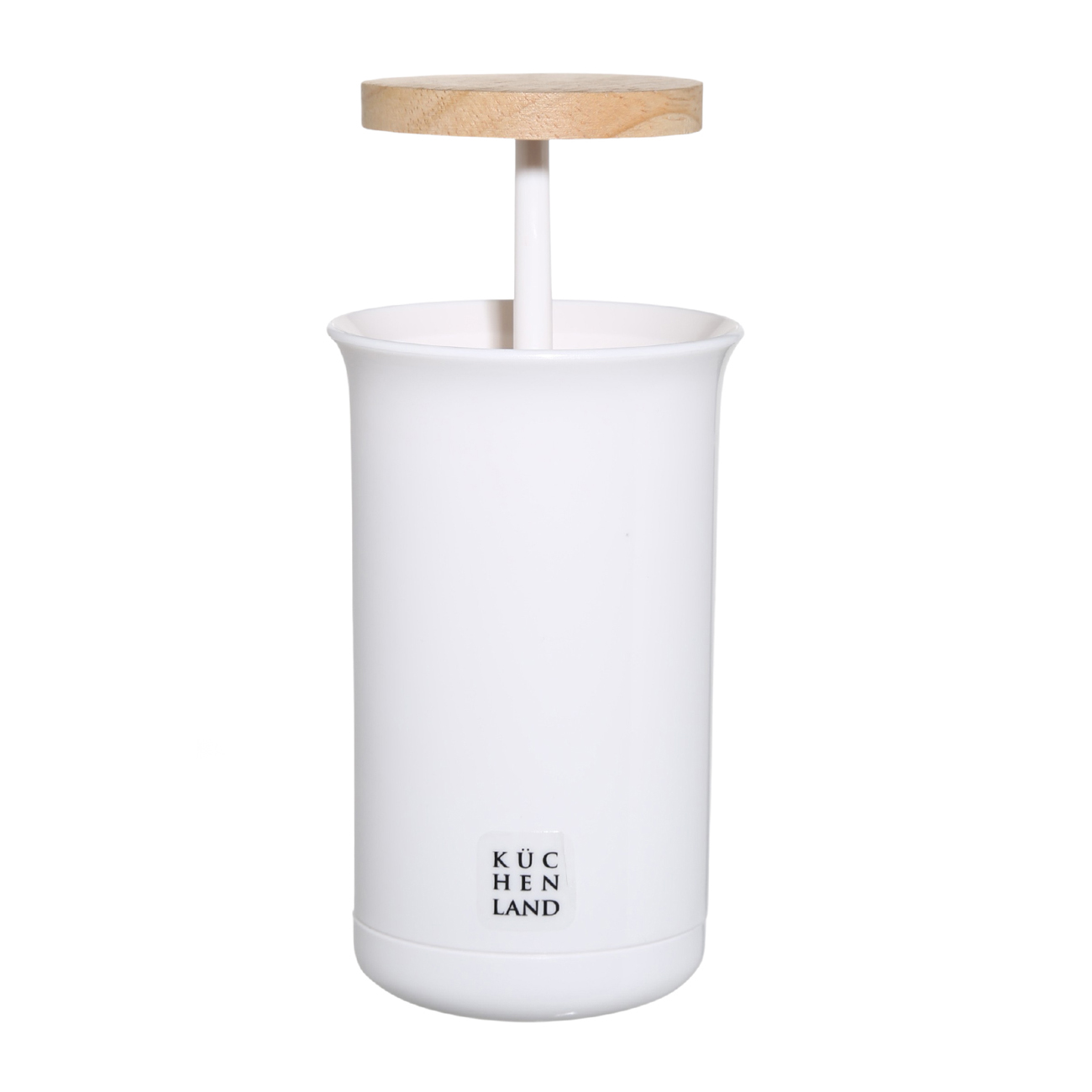 Toothpick container, 10 cm, plastic / rubber wood, White, White style