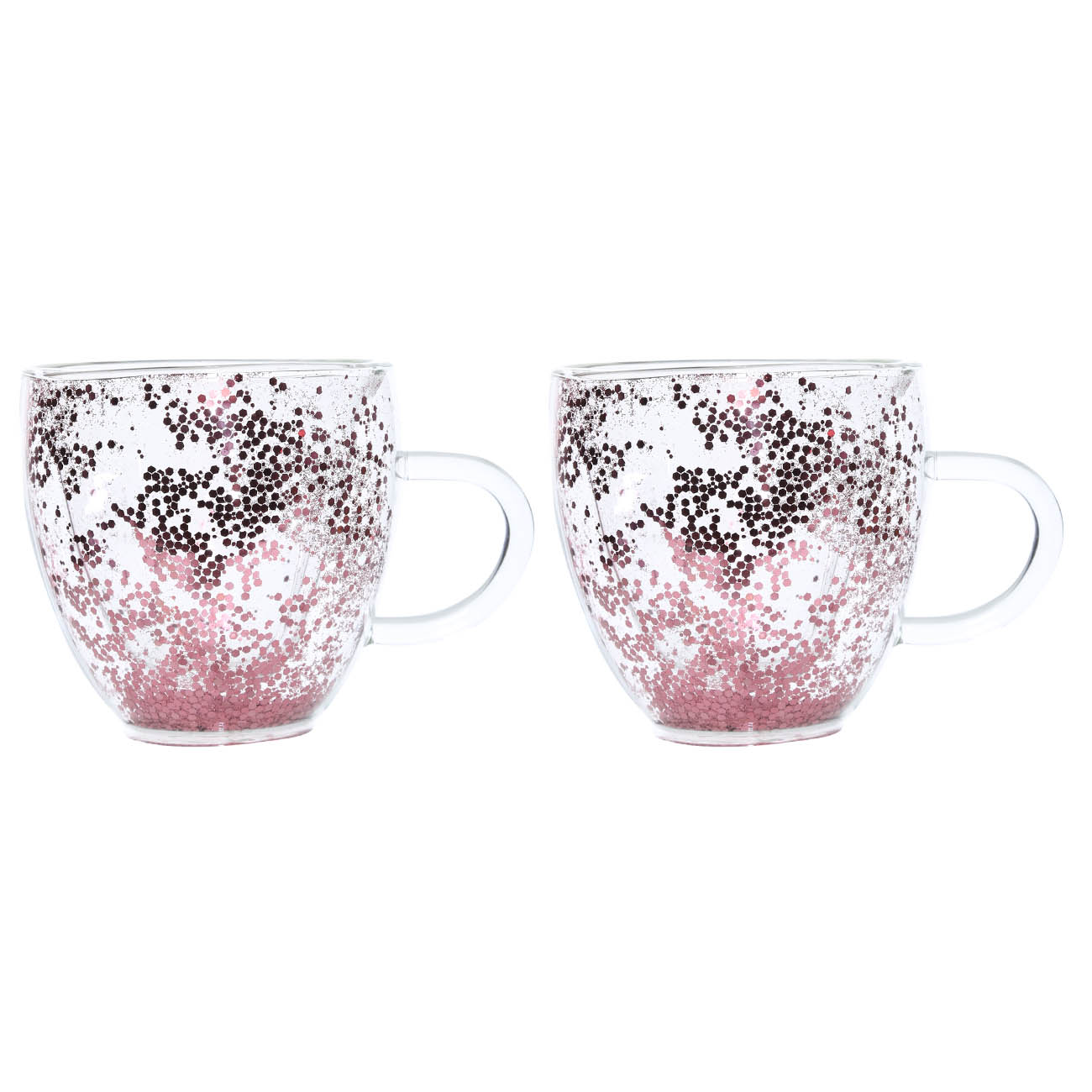 Mug, 250 ml, 2 pcs, glass B, with pink sequins, Heart, Air sparkly, image-0