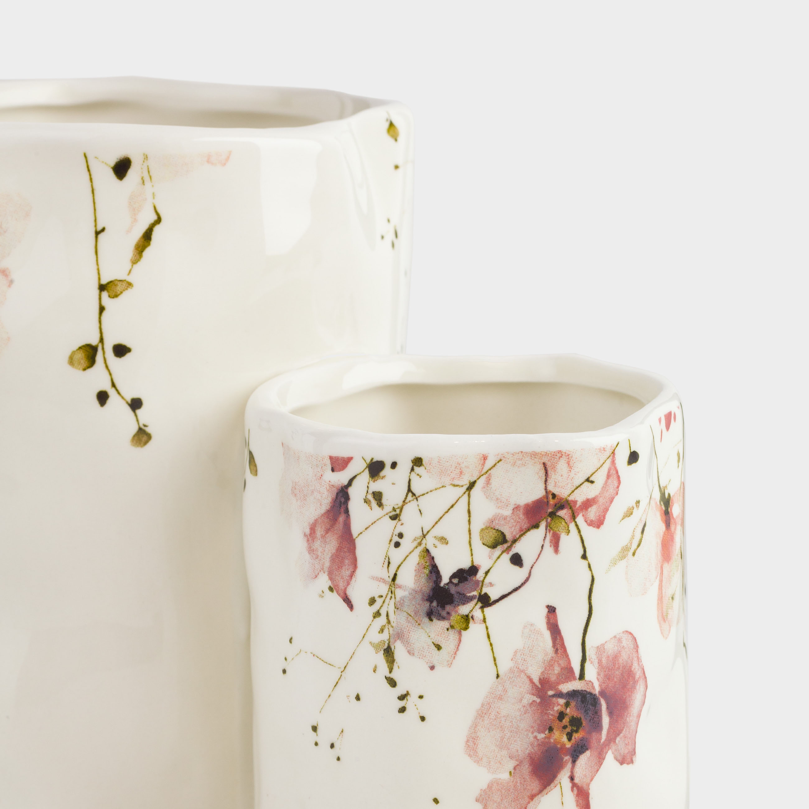 Kitchen accessories stand, 14 cm, 2 compartments, ceramic, milky, Flowers, Crumple print																														