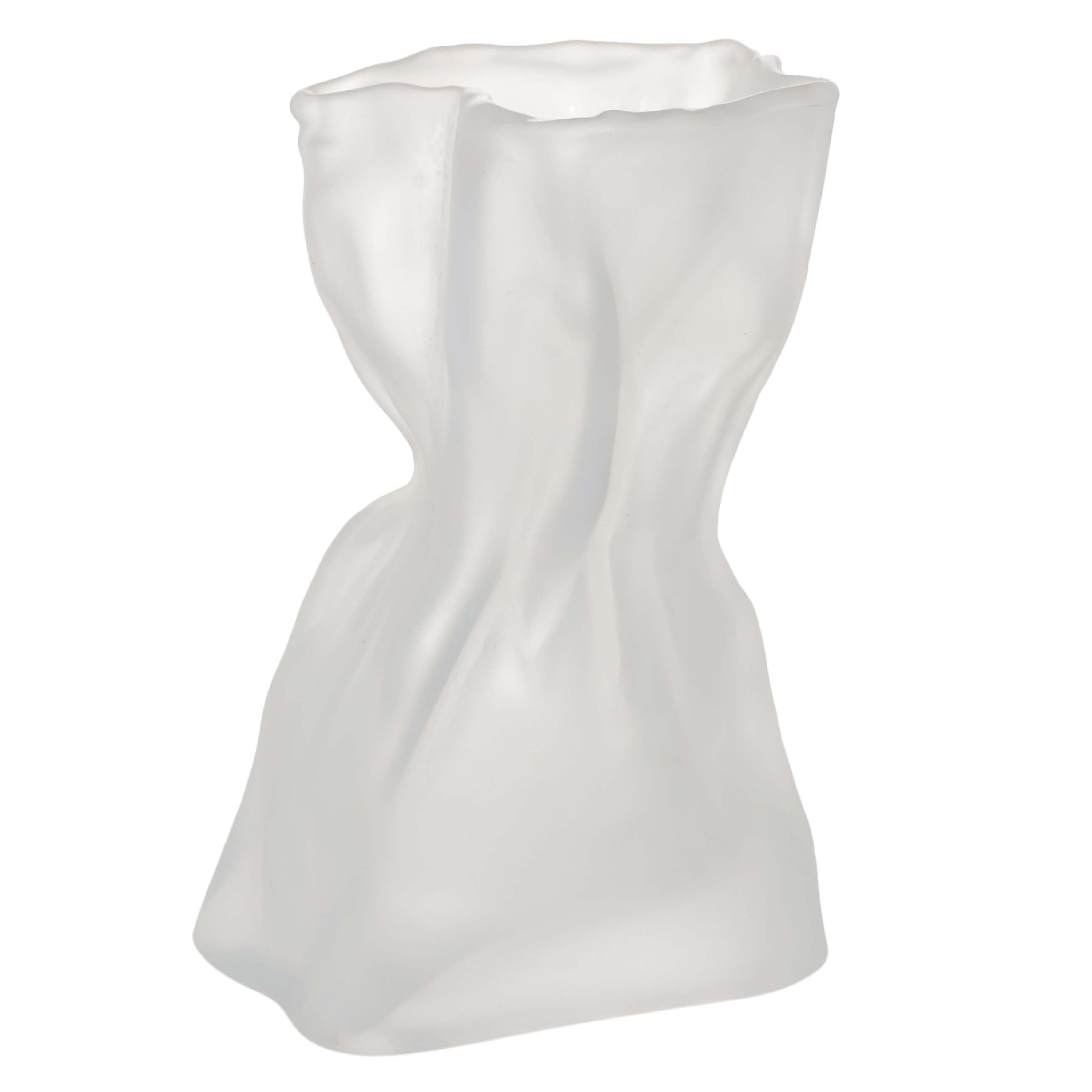 Flower vase, 14 cm, Glass, frosted white, Crumpled effect, Crumple