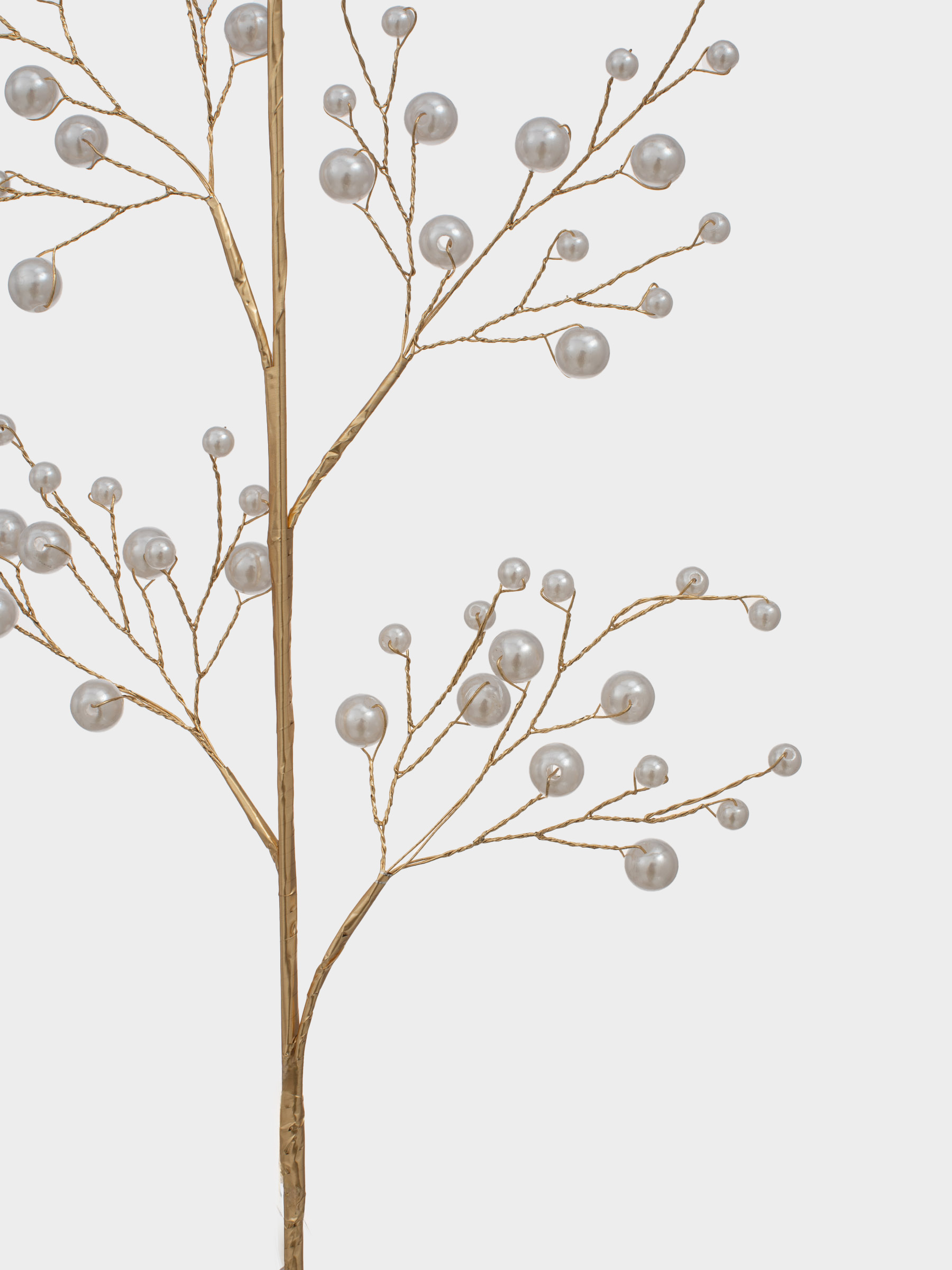Decorative branch, 23 cm, plastic / metal, champagne, Pearls, Balls decor, image-1