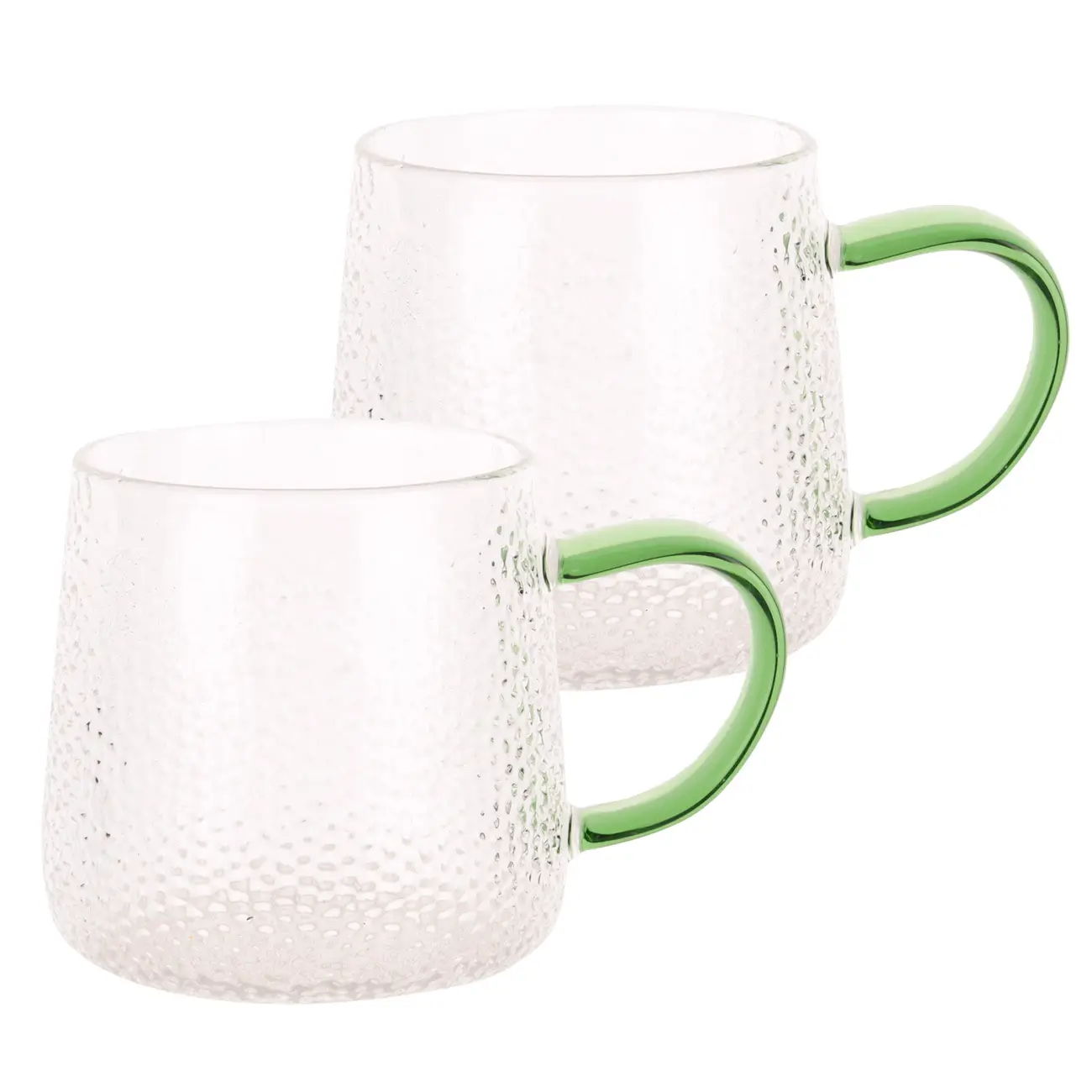 Mug, 340 ml, 2 pcs, B glass, with green handle, Dawned